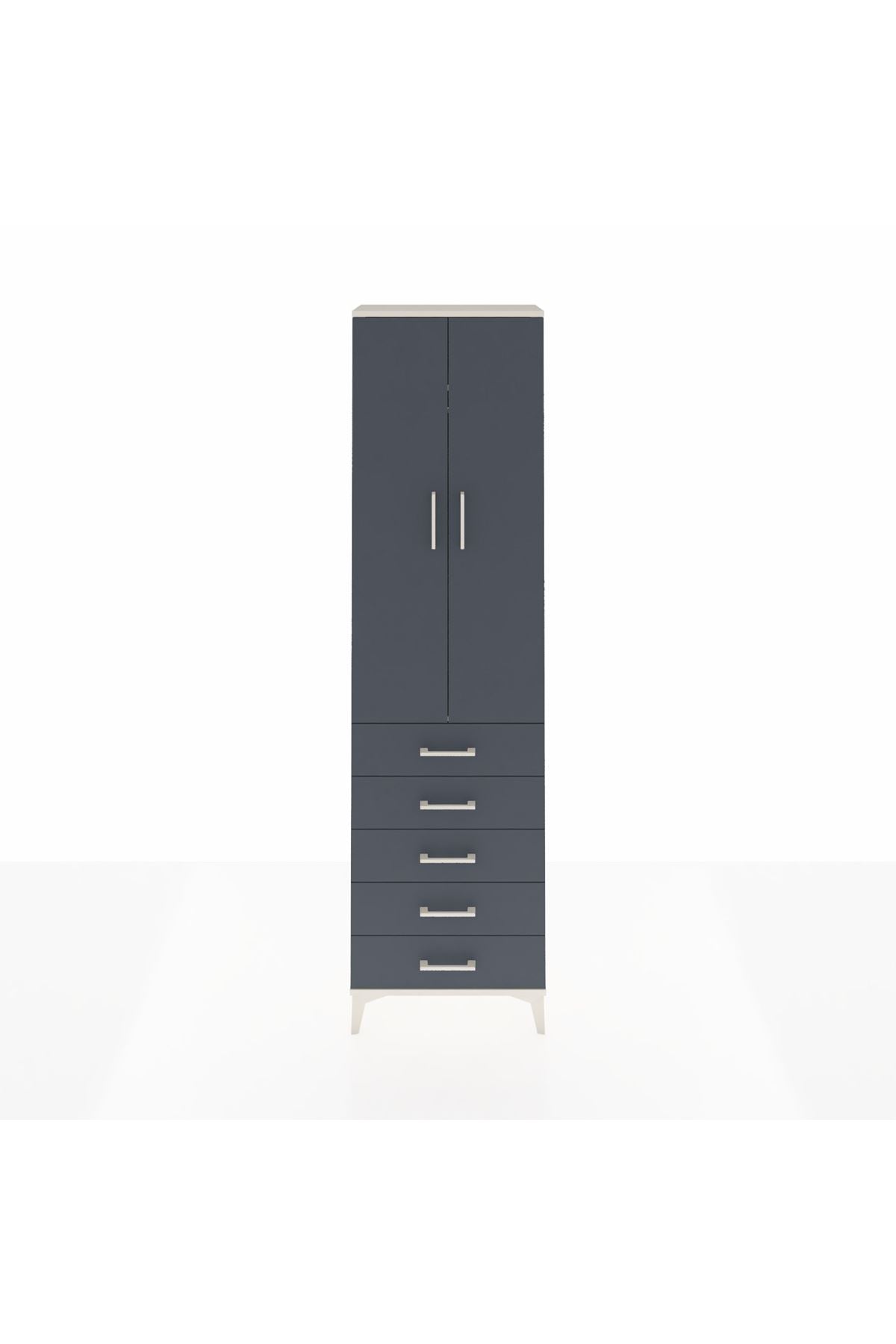 Arges Dolap 2 Raflı 5 Çekmeceli Tek Askılı 60x30x221 Aytaşı-Antrasit