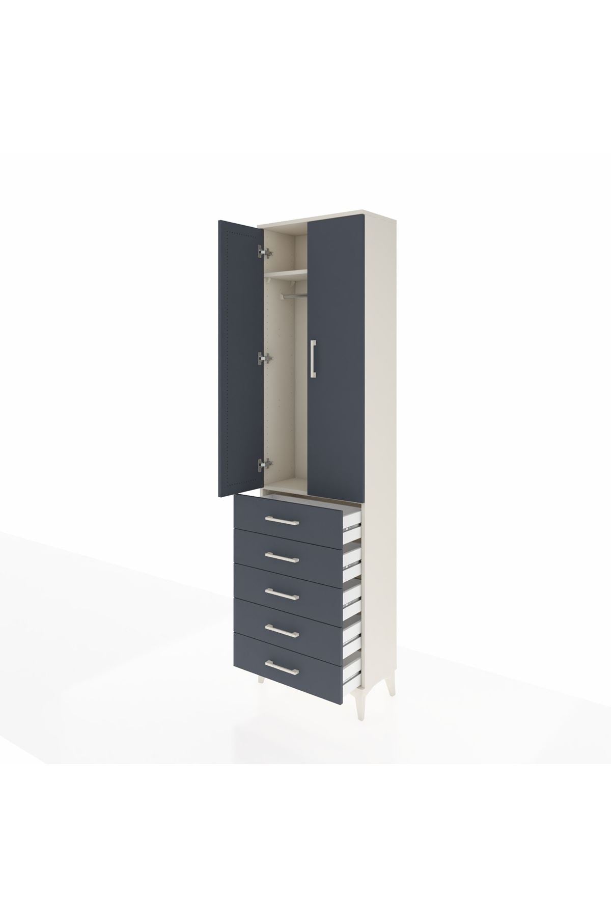 Arges Dolap 2 Raflı 5 Çekmeceli Tek Askılı 60x30x221 Aytaşı-Antrasit