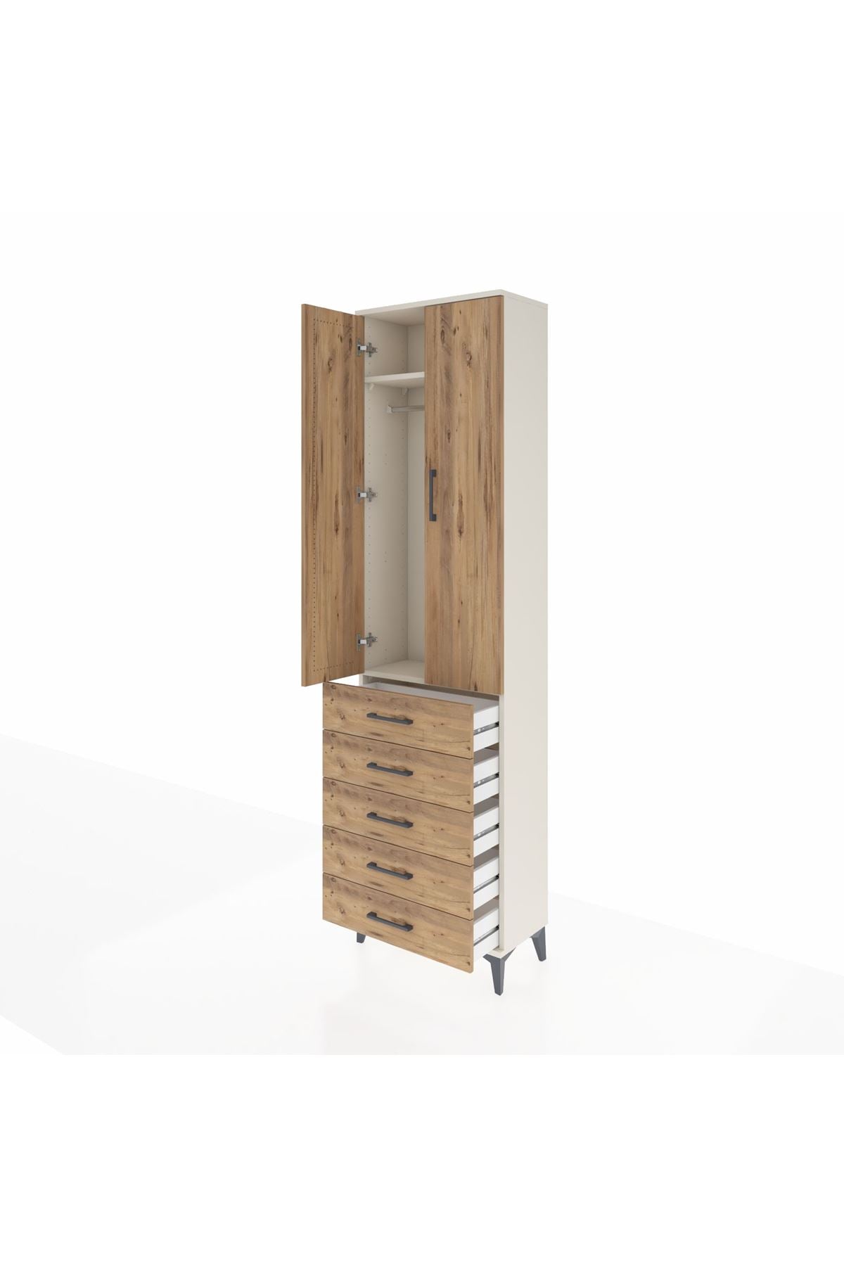 Arges Dolap 2 Raflı 5 Çekmeceli Tek Askılı 60x30x221 Aytaşı-Çam