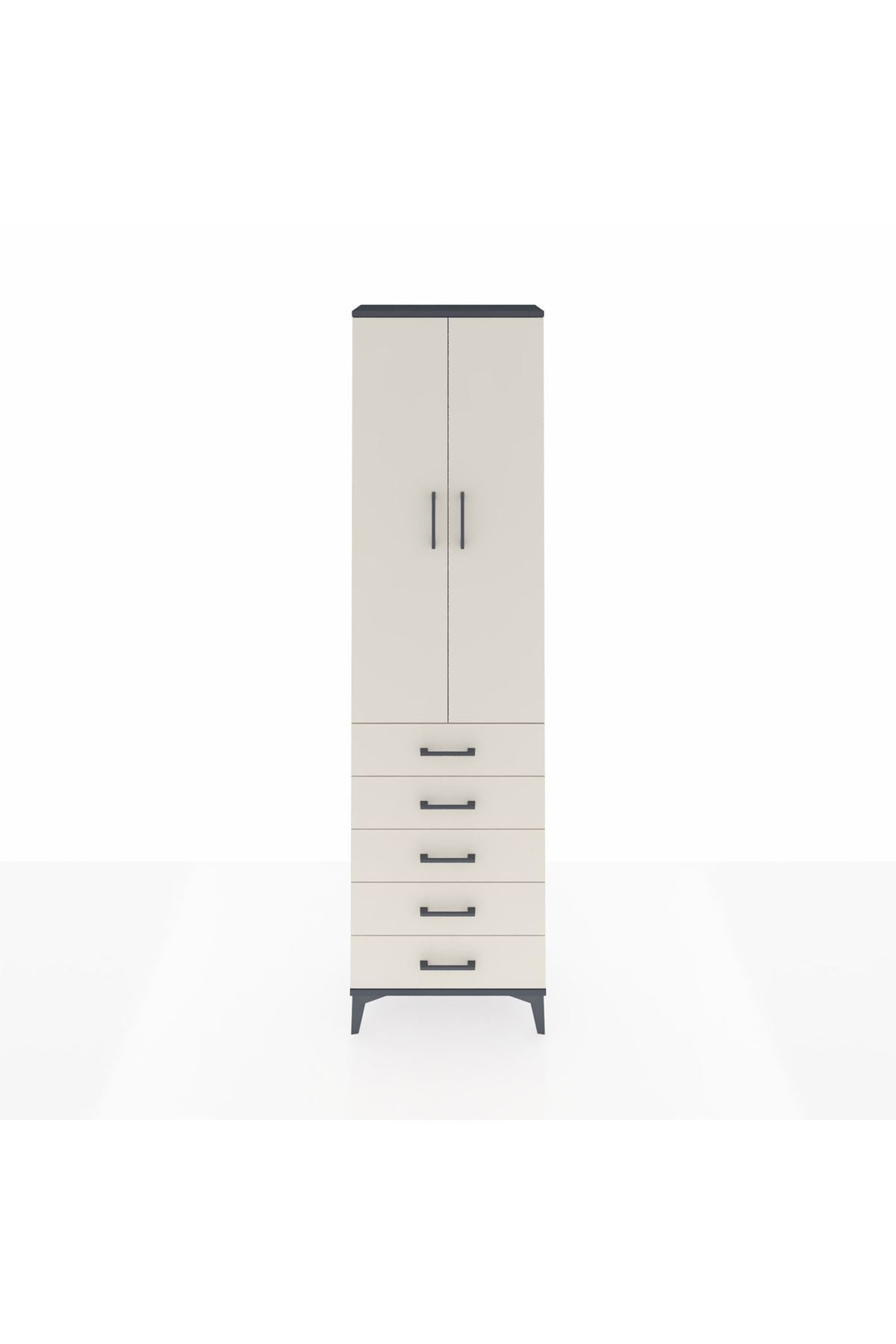 Arges Dolap 2 Raflı 5 Çekmeceli Tek Askılı 60x30x221 Antrasit-Aytaşı