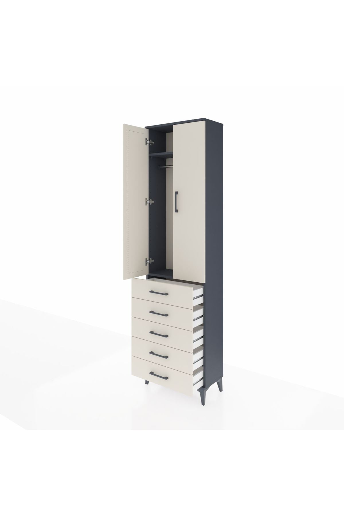 Arges Dolap 2 Raflı 5 Çekmeceli Tek Askılı 60x30x221 Antrasit-Aytaşı