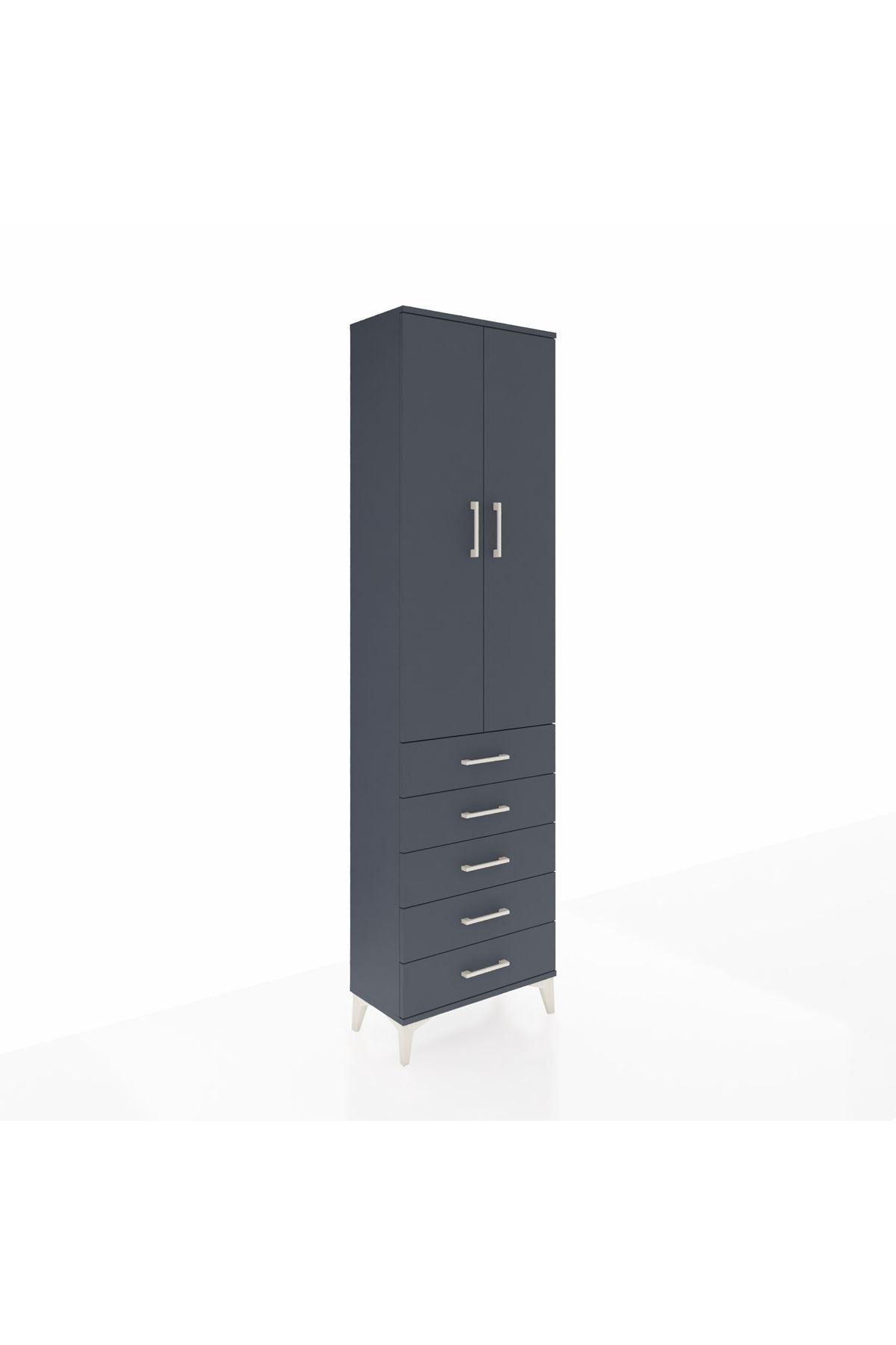 Arges Dolap 2 Raflı 5 Çekmeceli Tek Askılı 60x30x221 Antrasit-Antrasit