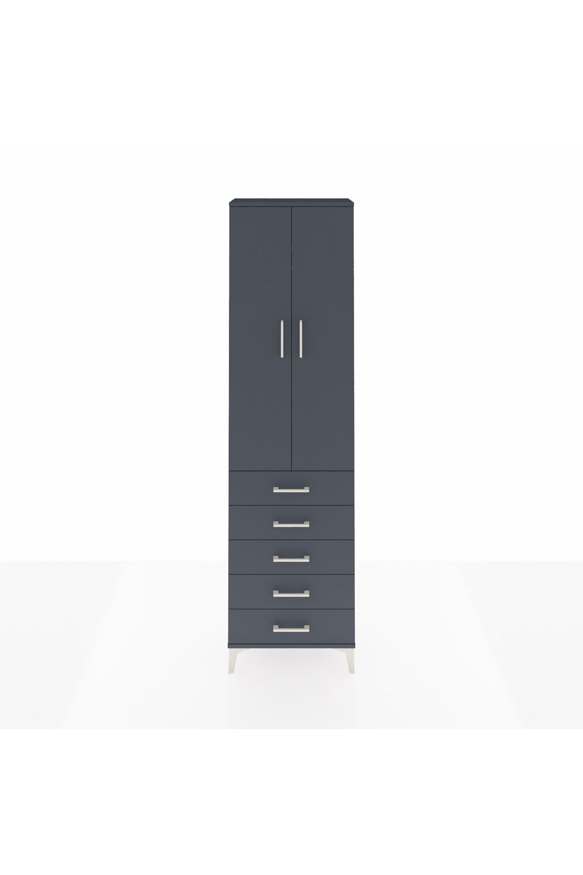 Arges Dolap 2 Raflı 5 Çekmeceli Tek Askılı 60x30x221 Antrasit-Antrasit