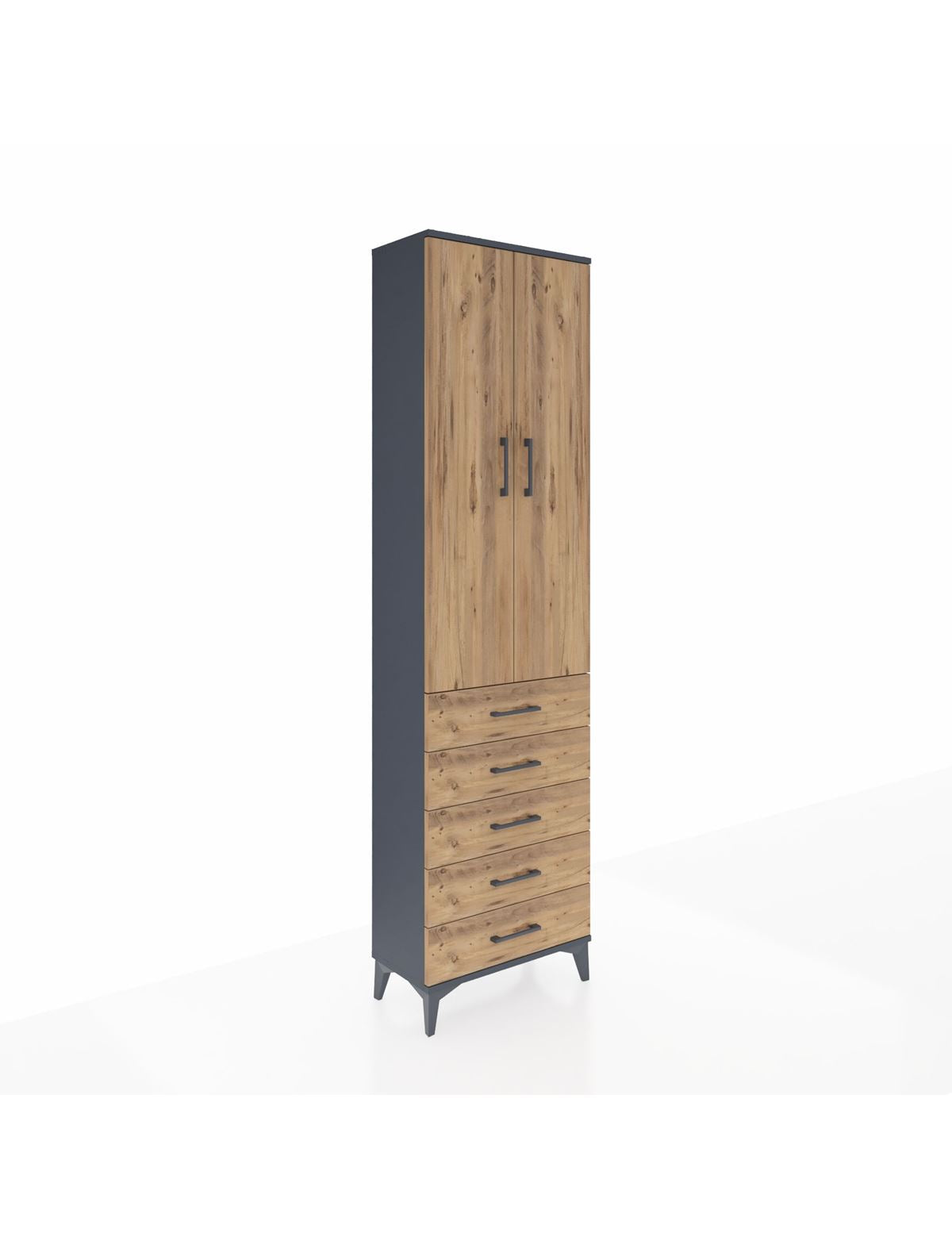 Arges Dolap 2 Raflı 5 Çekmeceli Tek Askılı 60x30x221 Antrasit-Çam