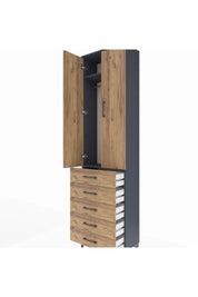 Arges Dolap 2 Raflı 5 Çekmeceli Tek Askılı 60x30x221 Antrasit-Çam