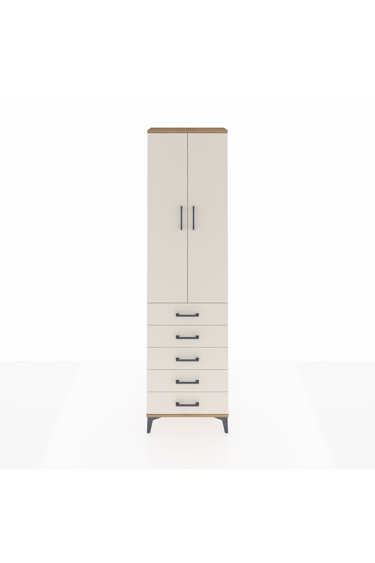 Arges Dolap 2 Raflı 5 Çekmeceli Tek Askılı 60x30x221 Çam-Aytaşı