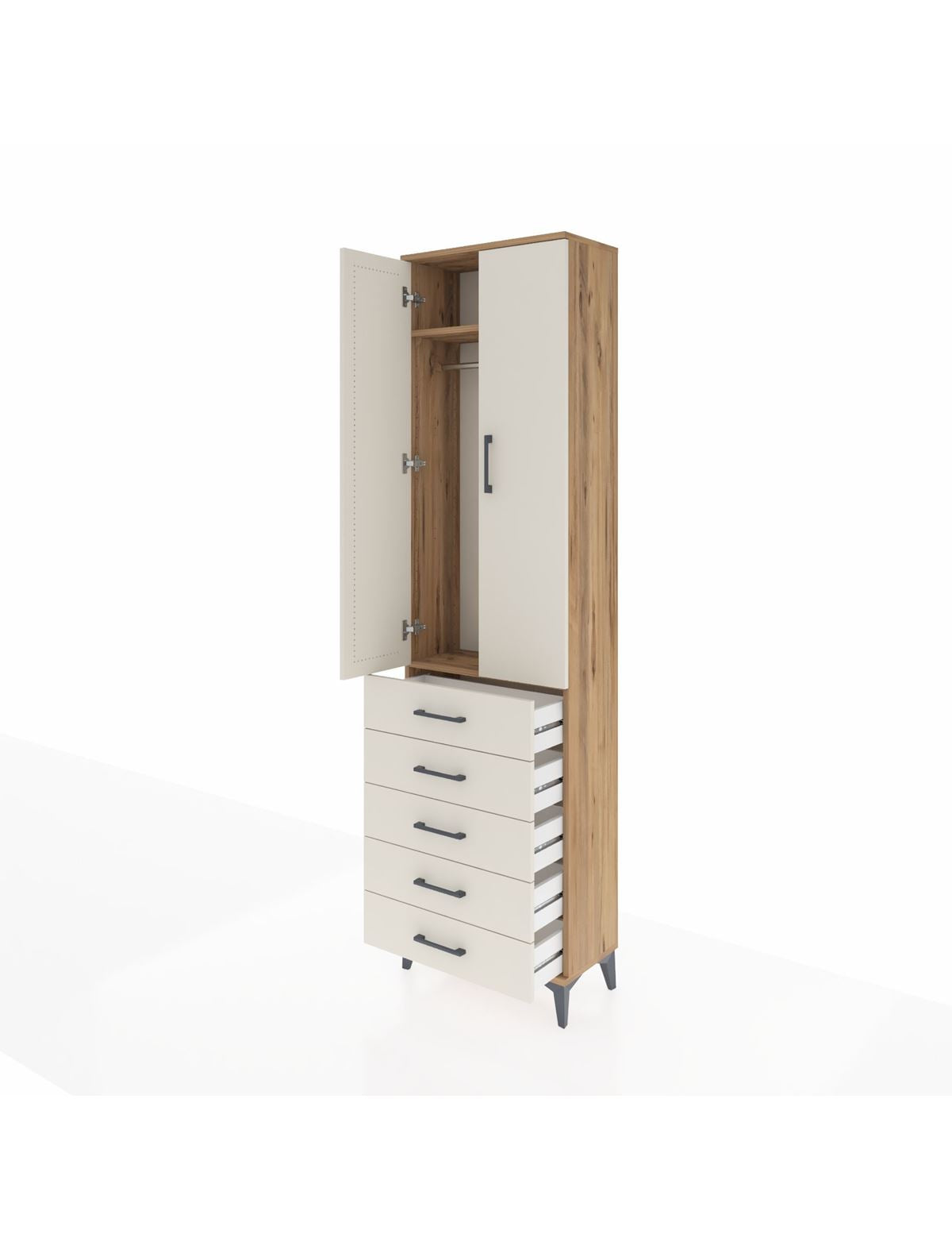 Arges Dolap 2 Raflı 5 Çekmeceli Tek Askılı 60x30x221 - S29M055V7A