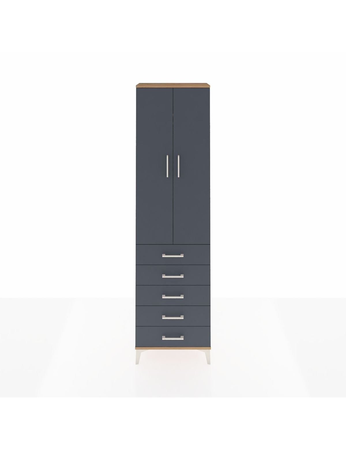 Arges Dolap 2 Raflı 5 Çekmeceli Tek Askılı 60x30x221 Çam-Antrasit