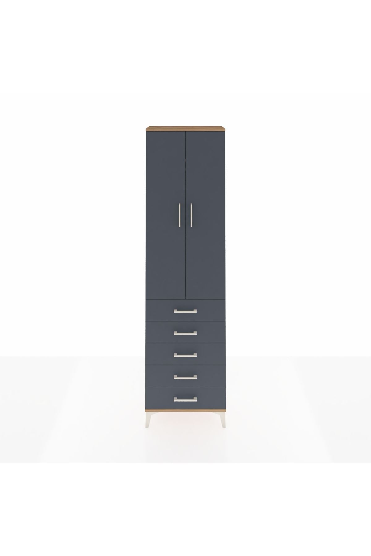 Arges Dolap 2 Raflı 5 Çekmeceli Tek Askılı 60x30x221 Çam-Antrasit