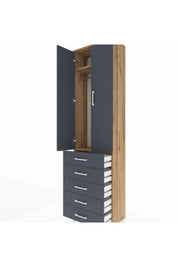 Arges Dolap 2 Raflı 5 Çekmeceli Tek Askılı 60x30x221 Çam-Antrasit