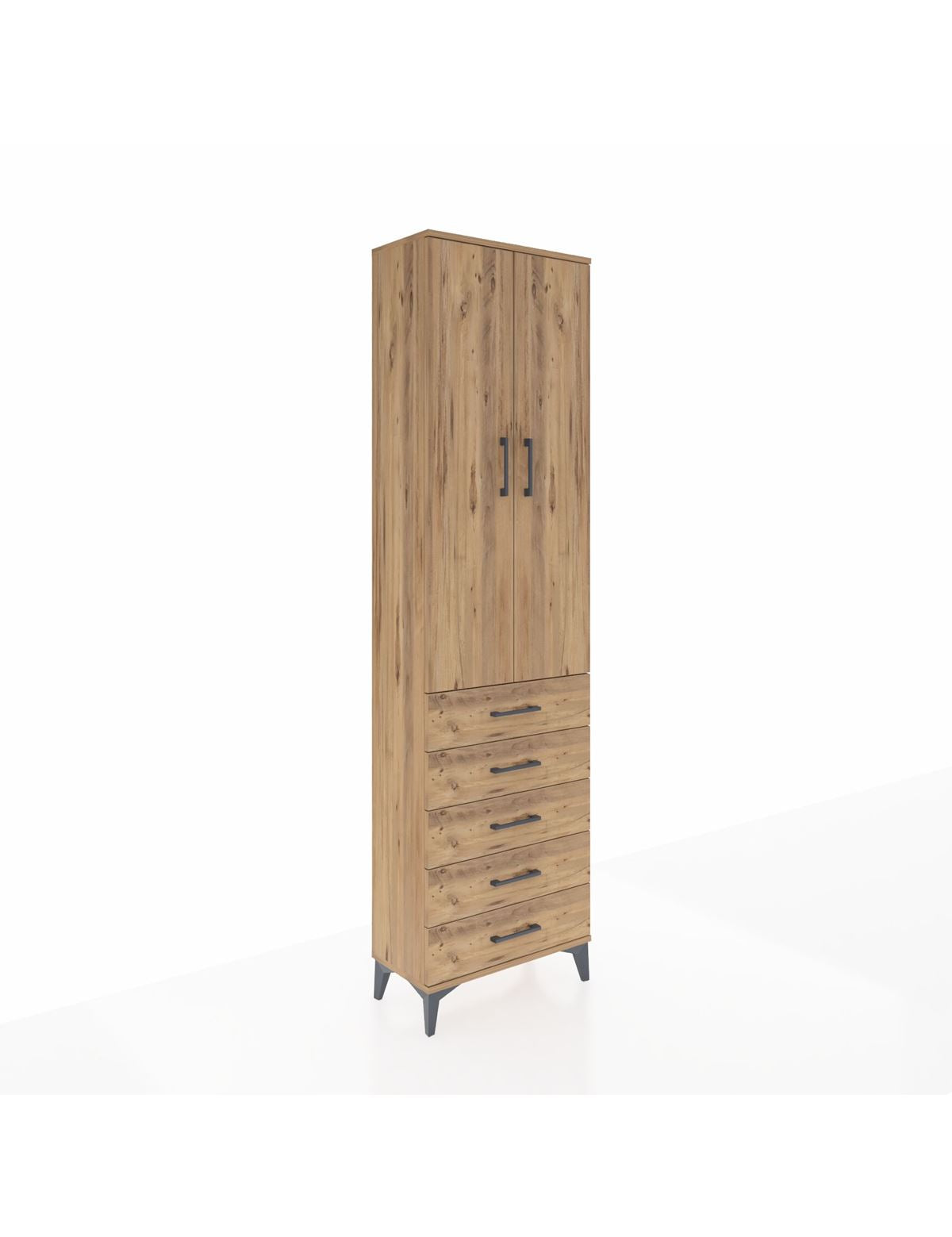 Arges Dolap 2 Raflı 5 Çekmeceli Tek Askılı 60x30x221 Çam-Çam