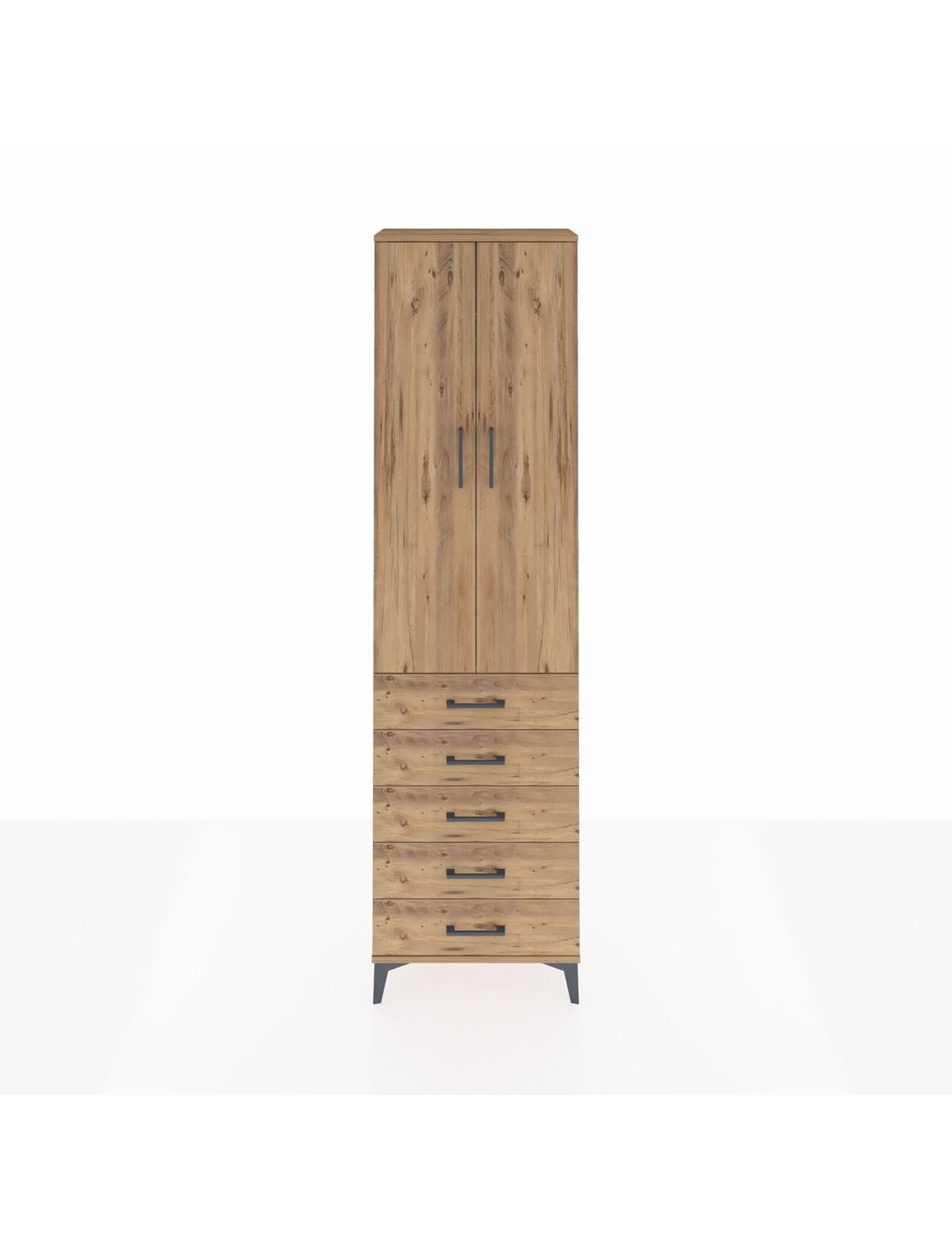 Arges Dolap 2 Raflı 5 Çekmeceli Tek Askılı 60x30x221 Çam-Çam