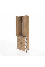 Arges Dolap 2 Raflı 5 Çekmeceli Tek Askılı 60x30x221 Çam-Çam