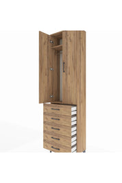 Arges Dolap 2 Raflı 5 Çekmeceli Tek Askılı 60x30x221 Çam-Çam