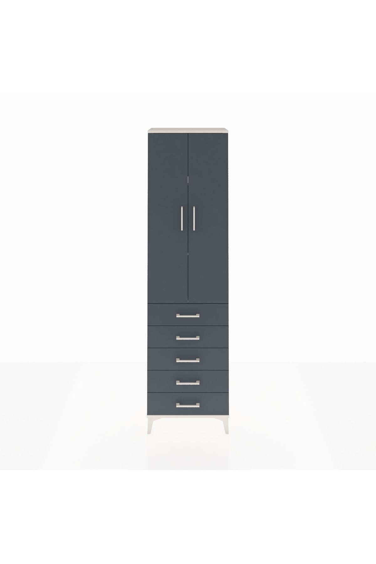 Arges Dolap 3 Raflı 5 Çekmeceli 2 Kapaklı 60x30x221 Aytaşı-Antrasit