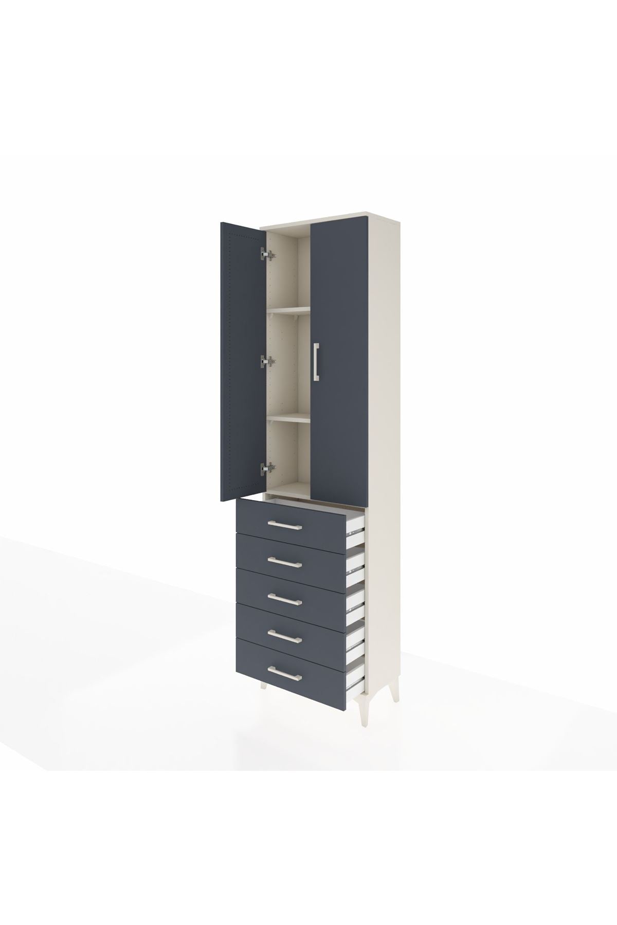 Arges Dolap 3 Raflı 5 Çekmeceli 2 Kapaklı 60x30x221 Aytaşı-Antrasit