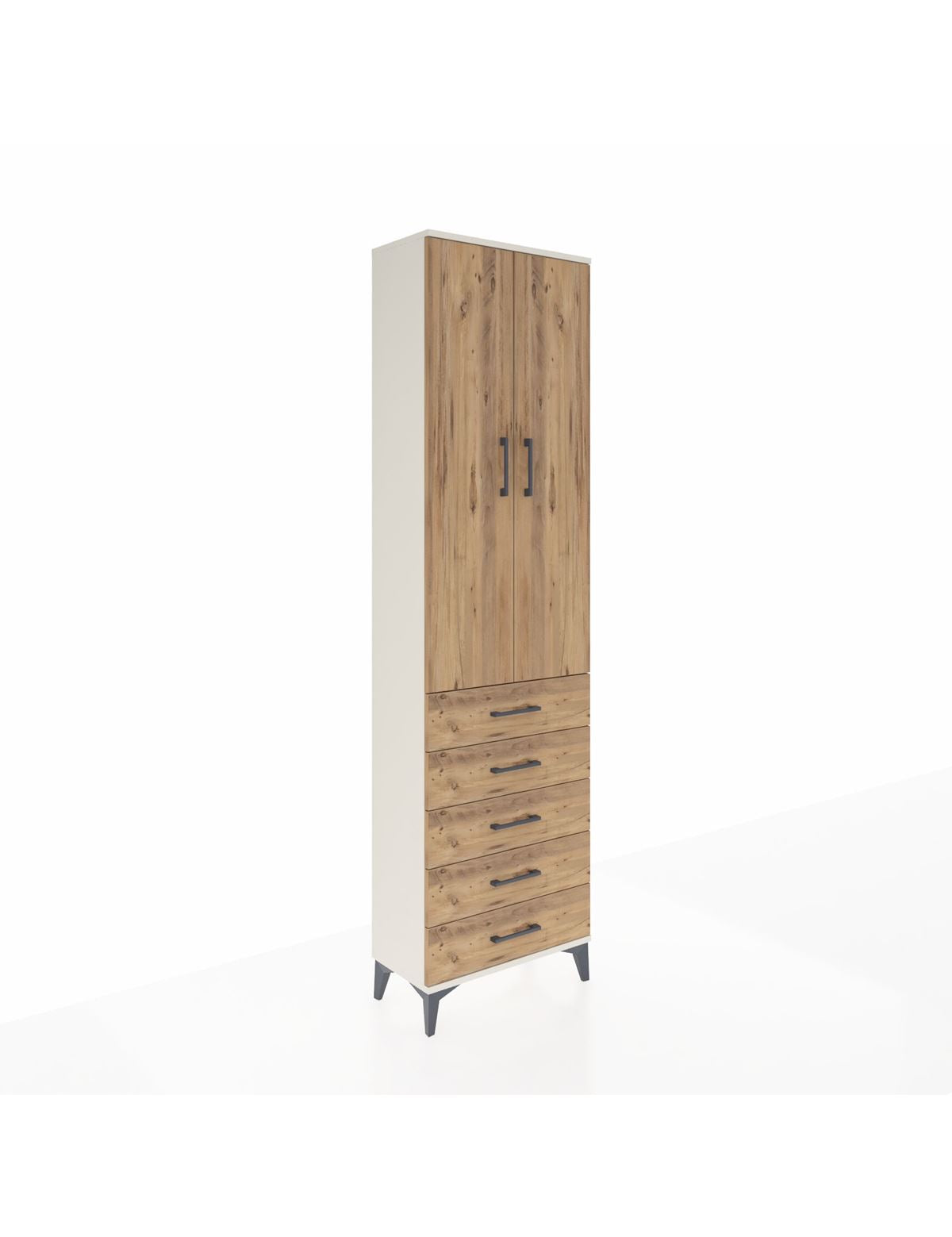 Arges Dolap 3 Raflı 5 Çekmeceli 2 Kapaklı 60x30x221 Aytaşı-Çam