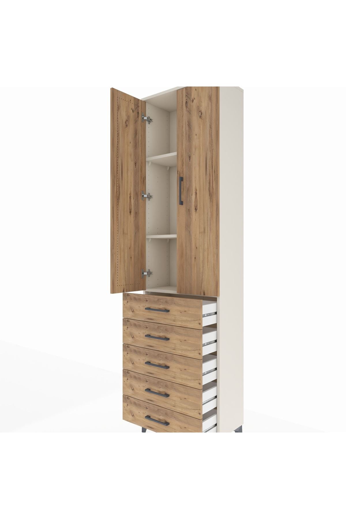 Arges Dolap 3 Raflı 5 Çekmeceli 2 Kapaklı 60x30x221 Aytaşı-Çam