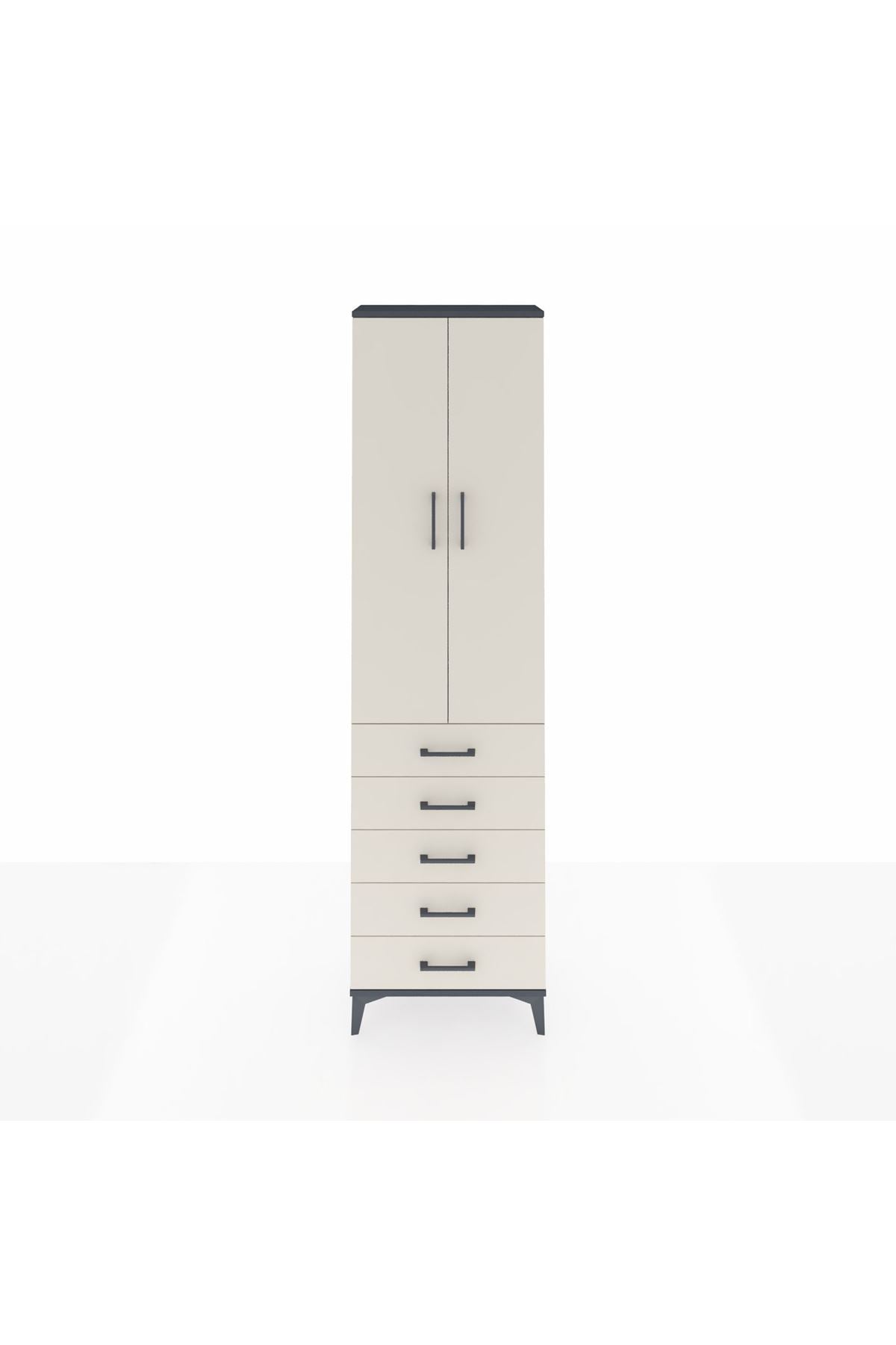 Arges Dolap 3 Raflı 5 Çekmeceli 2 Kapaklı 60x30x221 Antrasit-Aytaşı