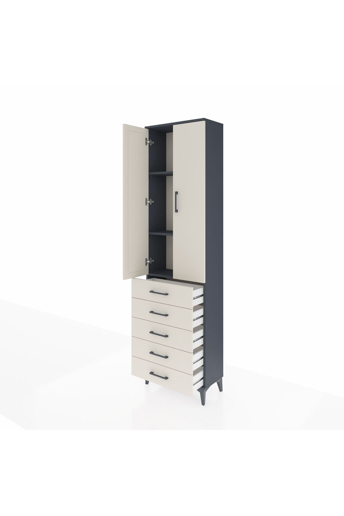 Arges Dolap 3 Raflı 5 Çekmeceli 2 Kapaklı 60x30x221 Antrasit-Aytaşı