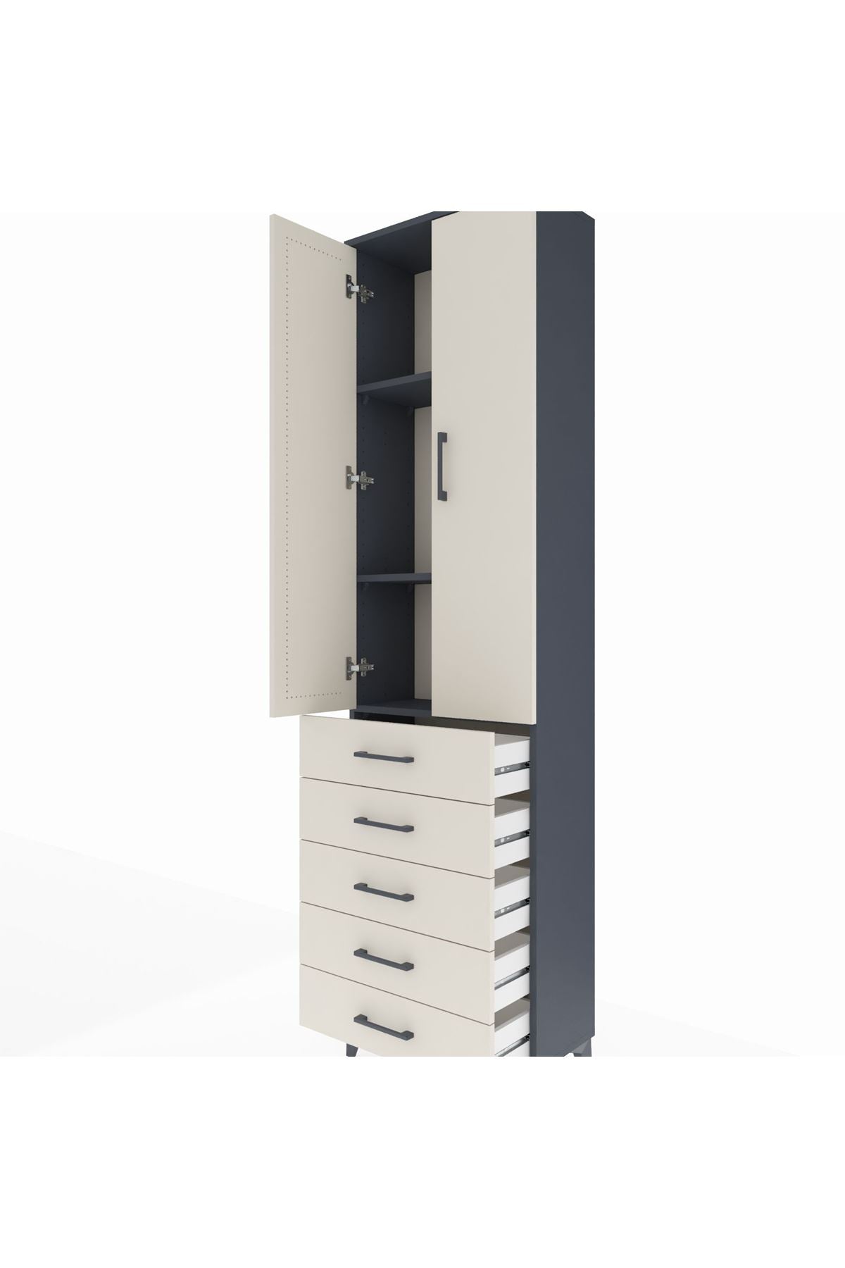 Arges Dolap 3 Raflı 5 Çekmeceli 2 Kapaklı 60x30x221 Antrasit-Aytaşı