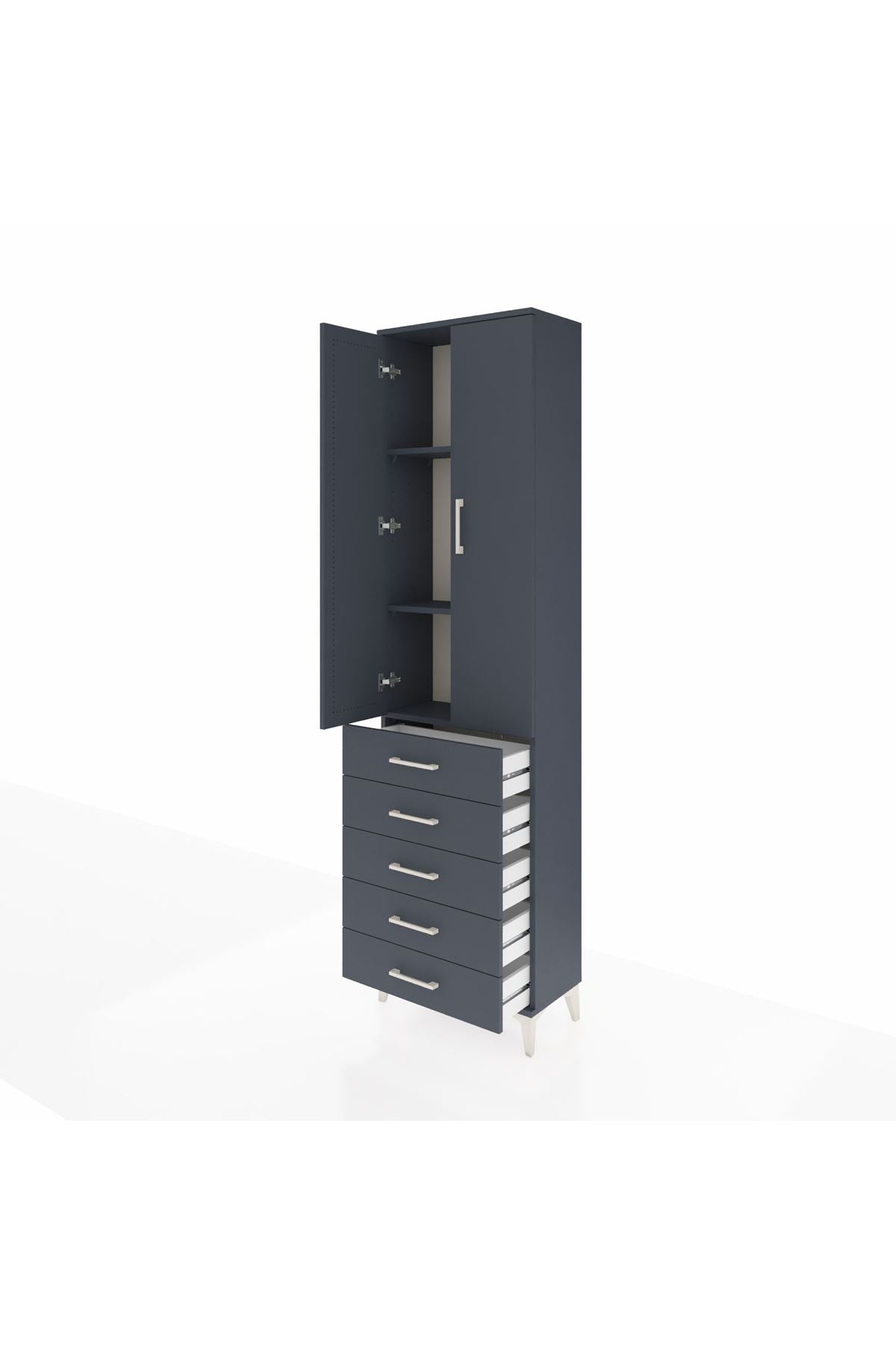 Arges Dolap 3 Raflı 5 Çekmeceli 2 Kapaklı 60x30x221 Antrasit-Antrasit