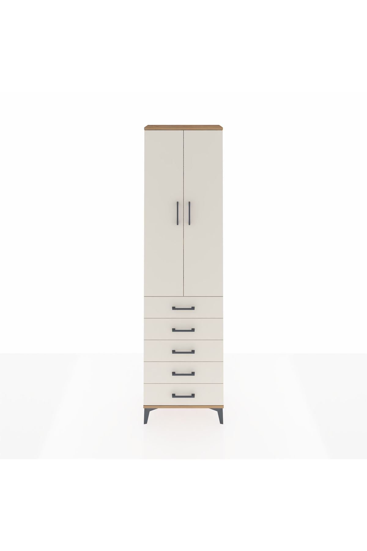 Arges Dolap 3 Raflı 5 Çekmeceli 2 Kapaklı 60x30x221 Çam-Aytaşı