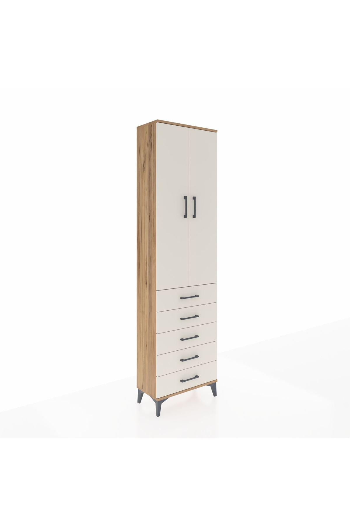 Arges Dolap 3 Raflı 5 Çekmeceli 2 Kapaklı 60x30x221 Çam-Aytaşı