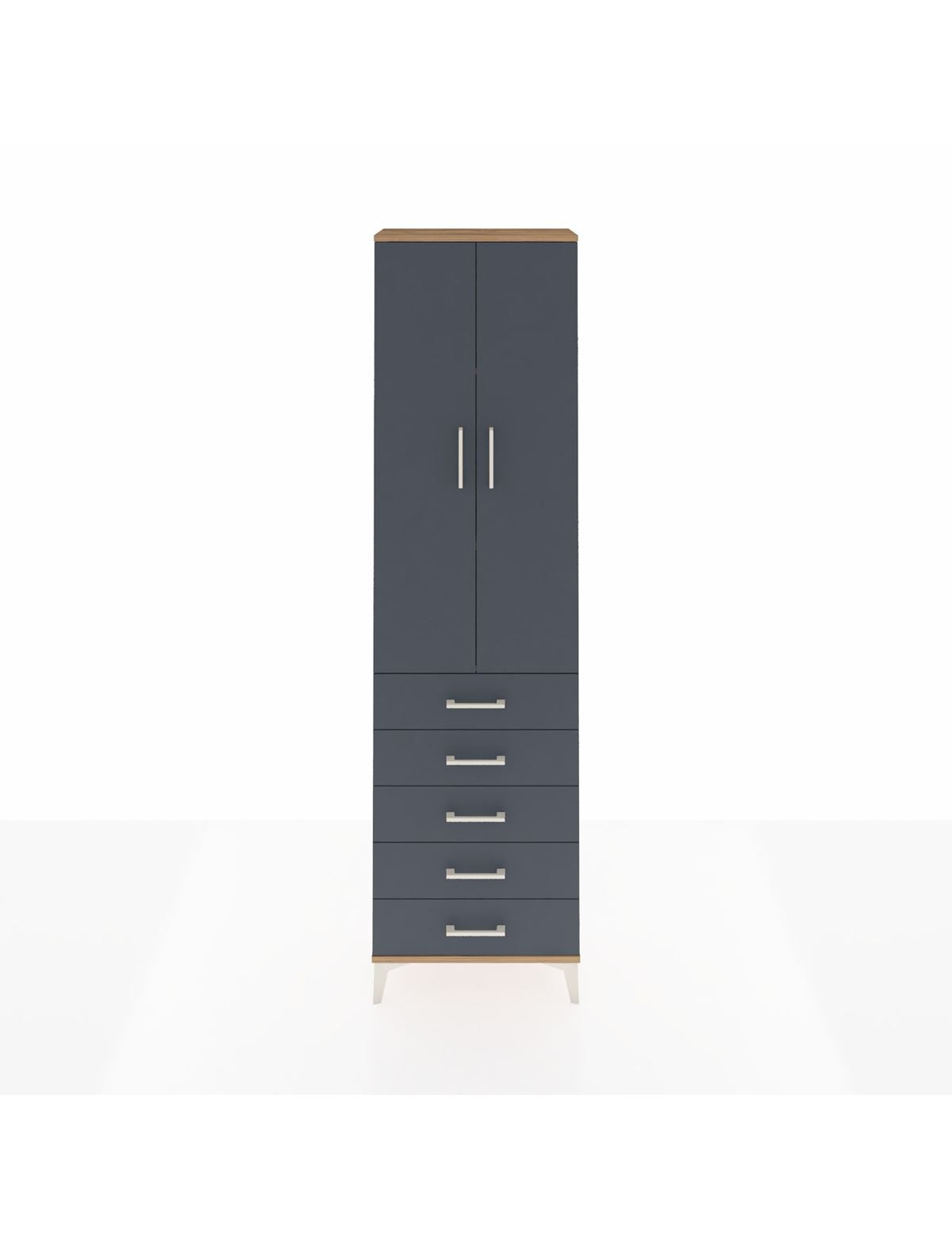 Arges Dolap 3 Raflı 5 Çekmeceli 2 Kapaklı 60x30x221 Çam-Antrasit