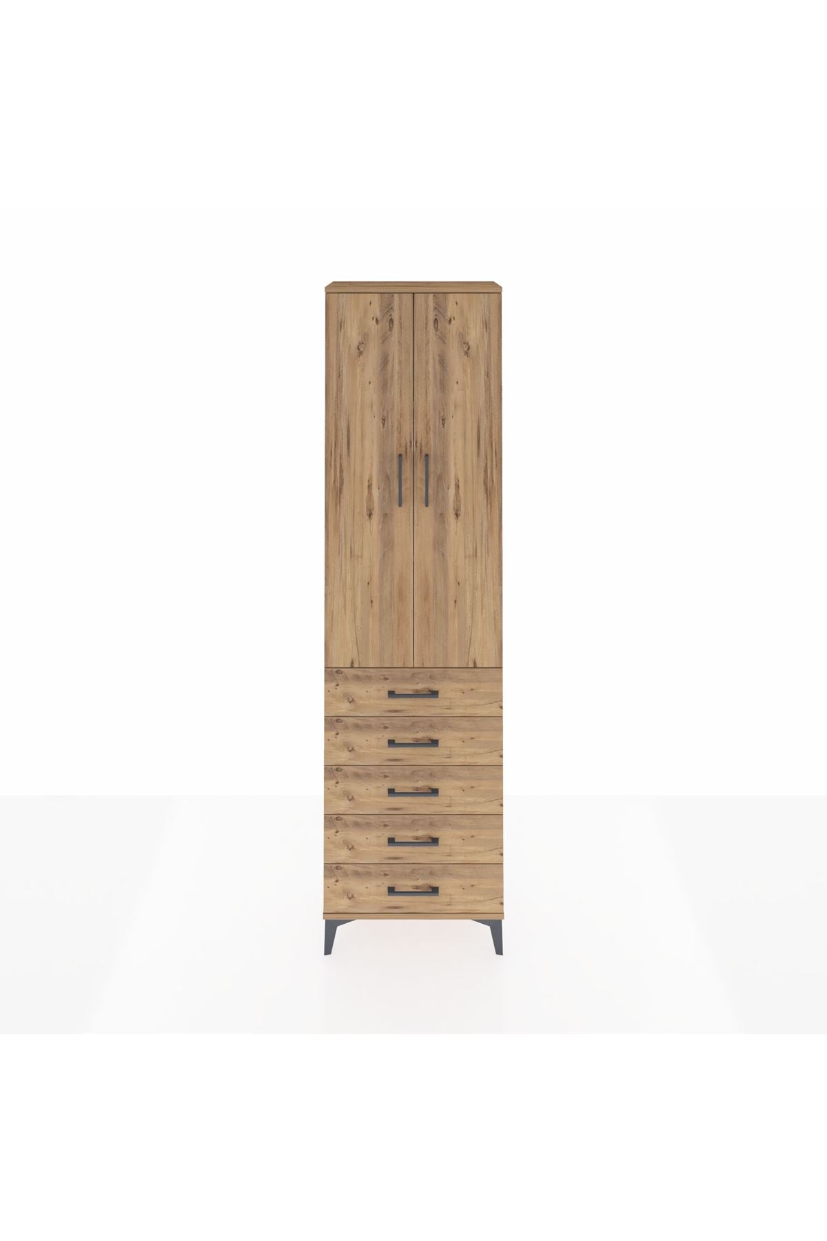 Arges Dolap 3 Raflı 5 Çekmeceli 2 Kapaklı 60x30x221 Çam-Çam