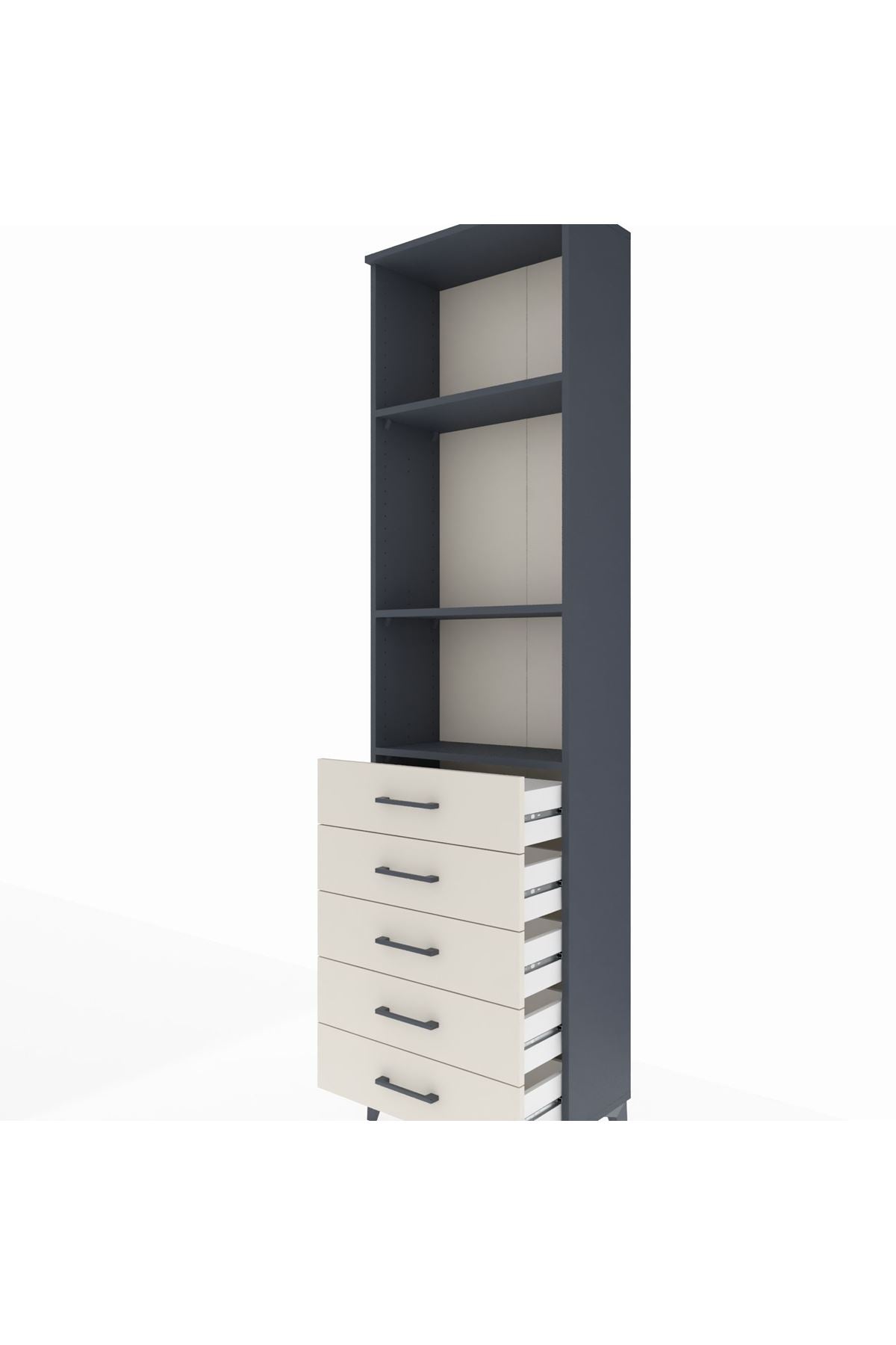 Arges Dolap 3 Raflı 5 Çekmeceli 60x30x221 Antrasit-Aytaşı
