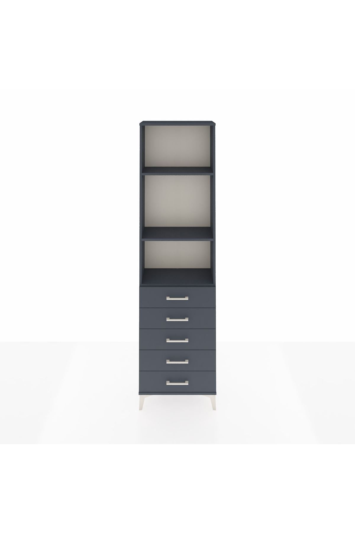 Arges Dolap 3 Raflı 5 Çekmeceli 60x30x221 Antrasit-Antrasit