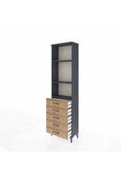 Arges Dolap 3 Raflı 5 Çekmeceli 60x30x221 Antrasit-Çam