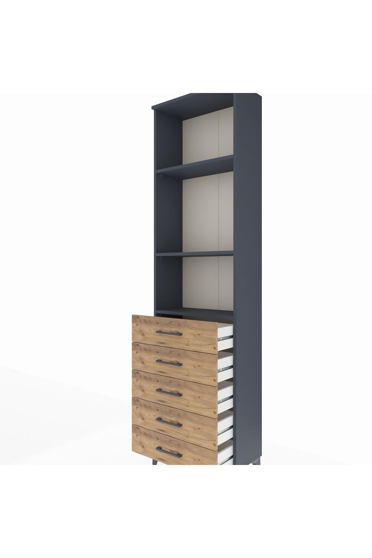 Arges Dolap 3 Raflı 5 Çekmeceli 60x30x221 Antrasit-Çam