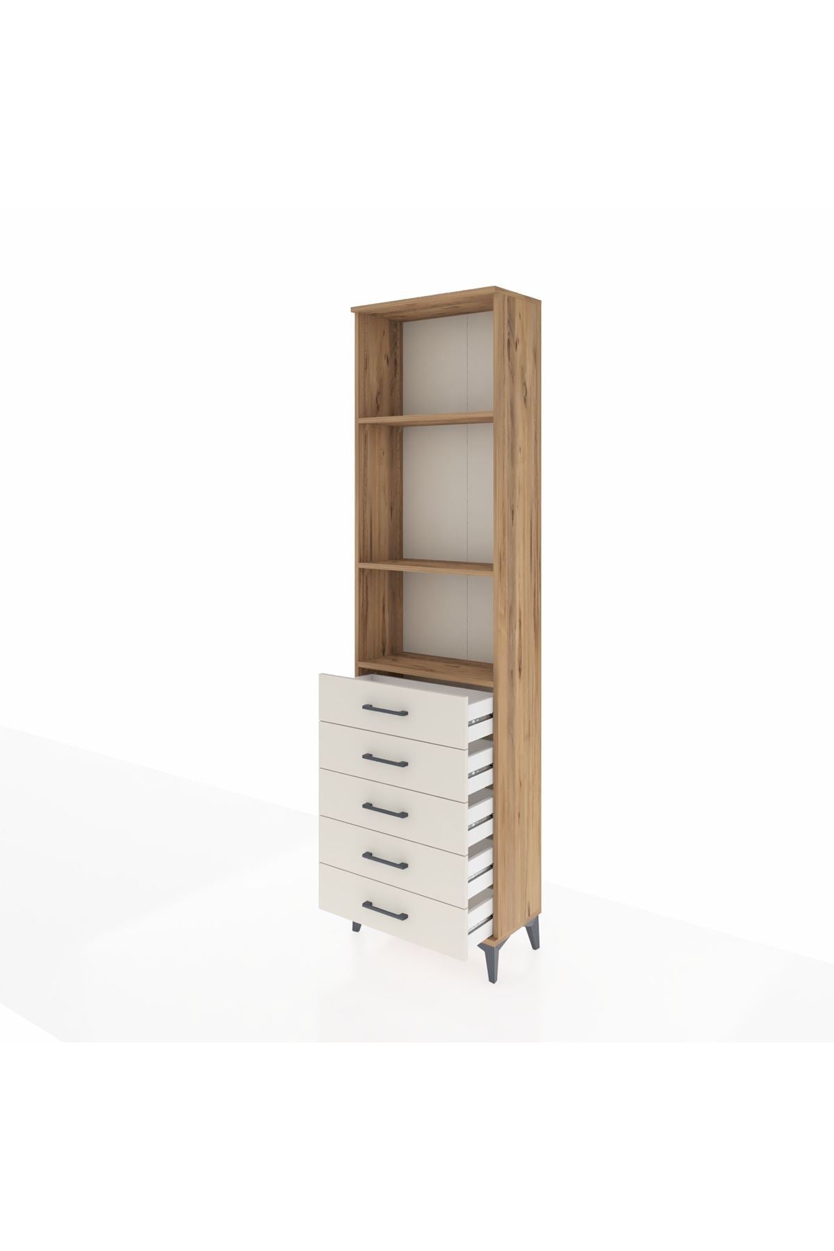 Arges Dolap 3 Raflı 5 Çekmeceli 60x30x221 Çam-Aytaşı