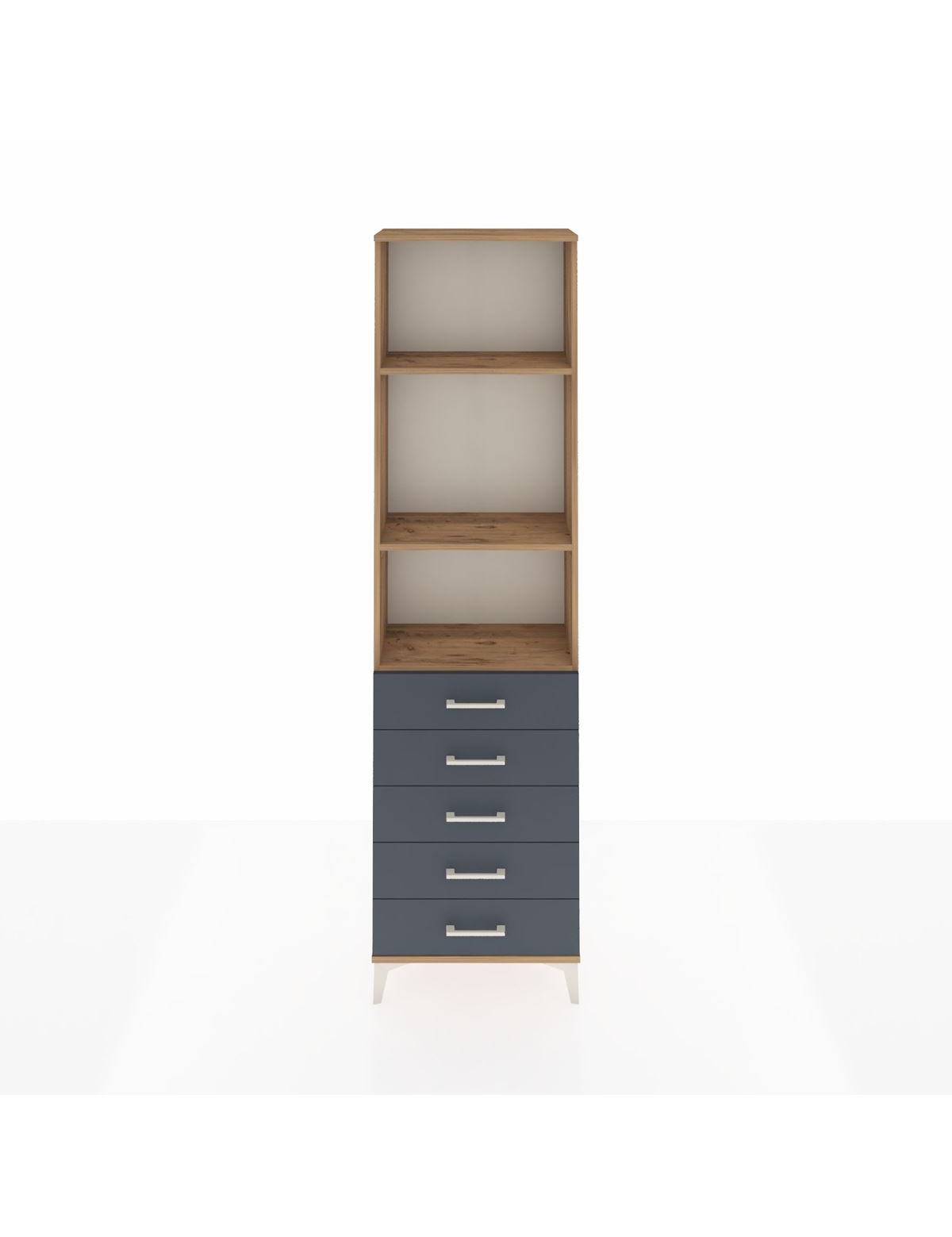 Arges Dolap 3 Raflı 5 Çekmeceli 60x30x221 Çam-Antrasit