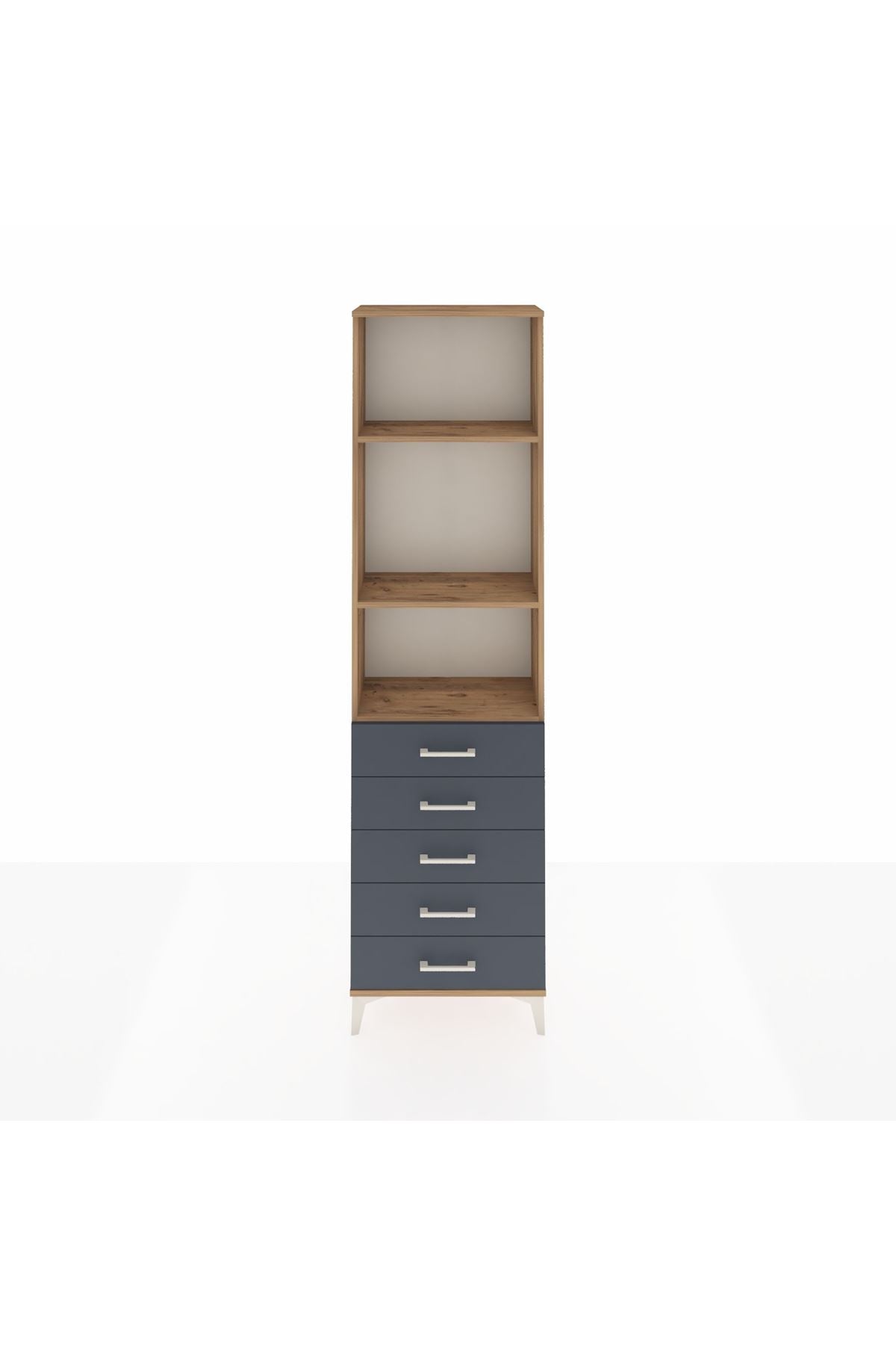 Arges Dolap 3 Raflı 5 Çekmeceli 60x30x221 Çam-Antrasit