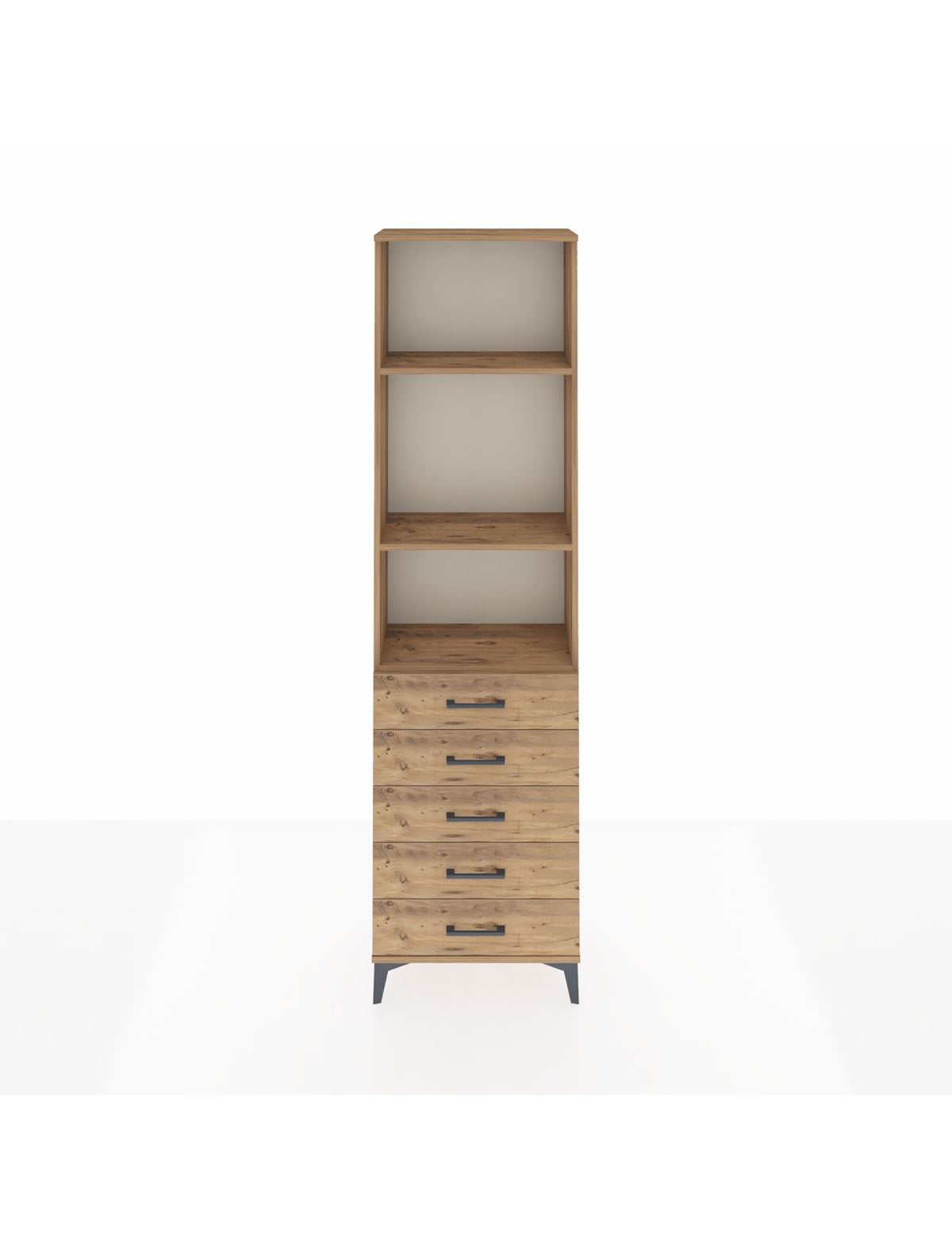 Arges Dolap 3 Raflı 5 Çekmeceli 60x30x221 Çam-Çam