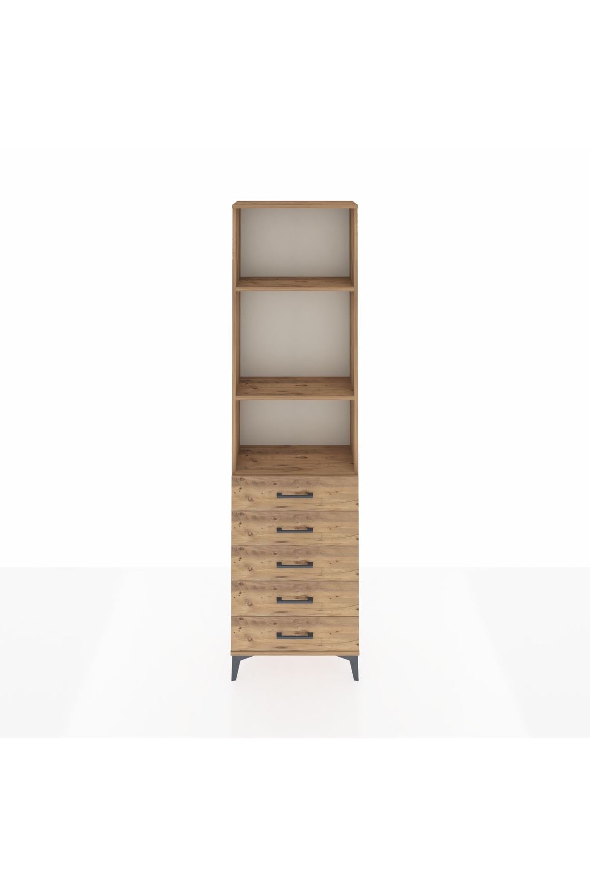 Arges Dolap 3 Raflı 5 Çekmeceli 60x30x221 Çam-Çam