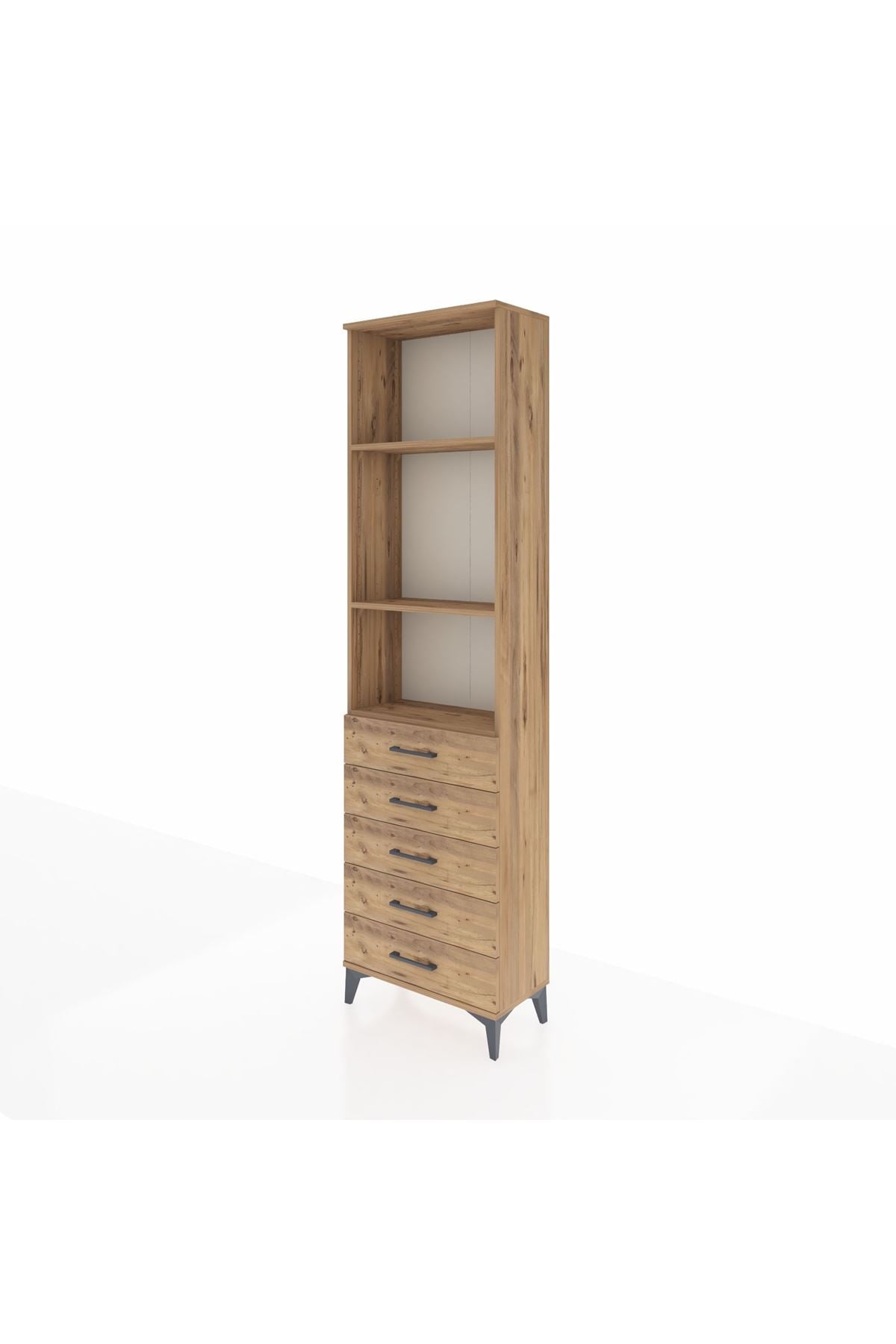 Arges Dolap 3 Raflı 5 Çekmeceli 60x30x221 Çam-Çam