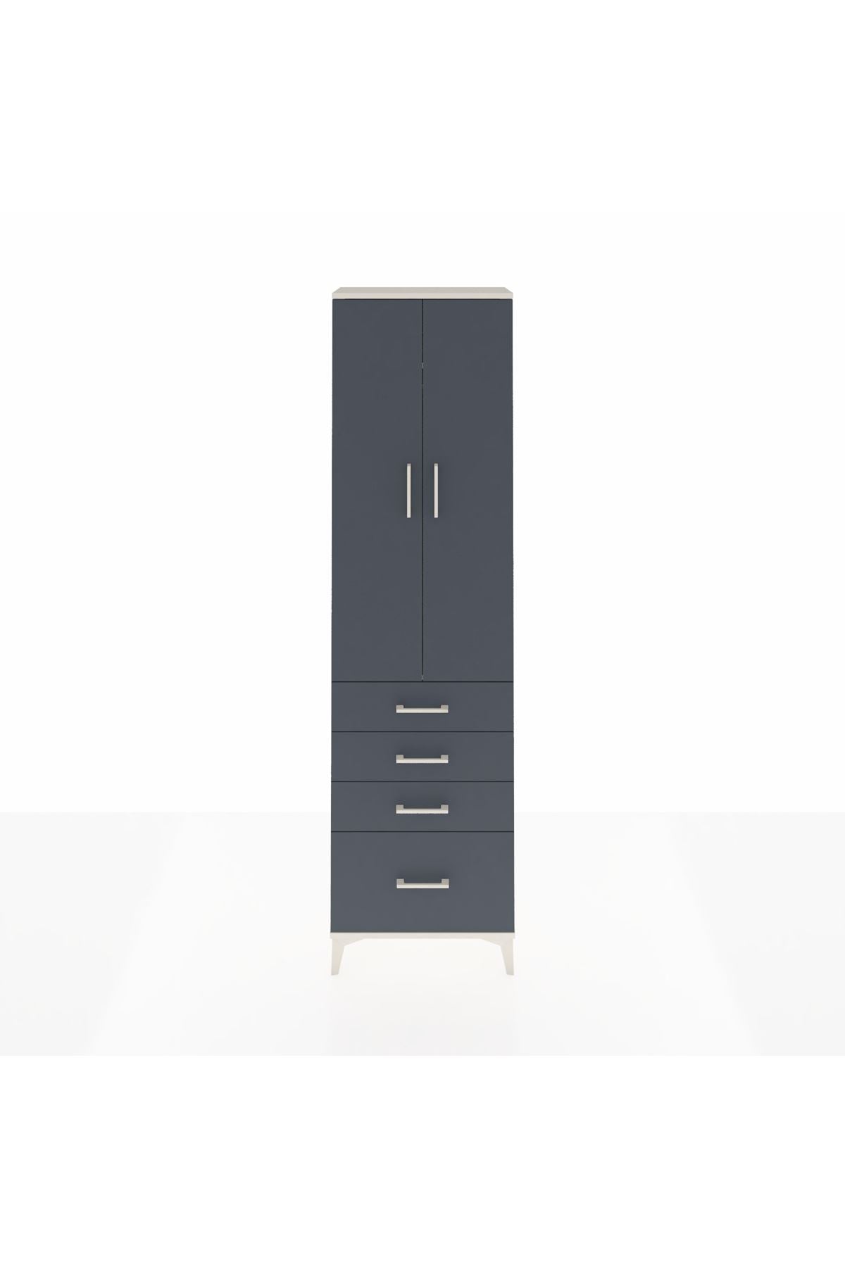 Arges Dolap 2 Raflı 4 Çekmeceli Tek Askılı 60x30x221 Aytaşı-Antrasit