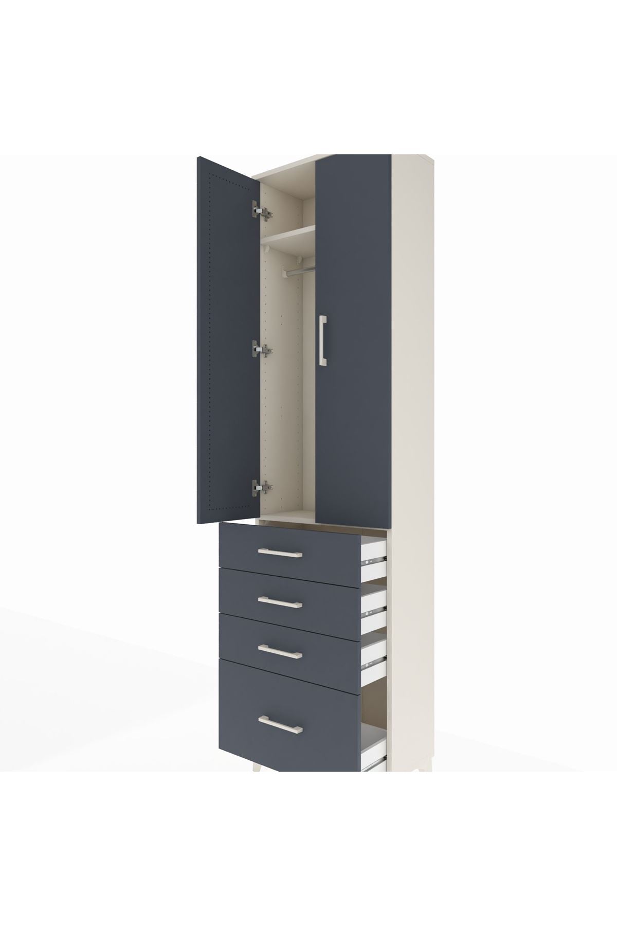 Arges Dolap 2 Raflı 4 Çekmeceli Tek Askılı 60x30x221 Aytaşı-Antrasit