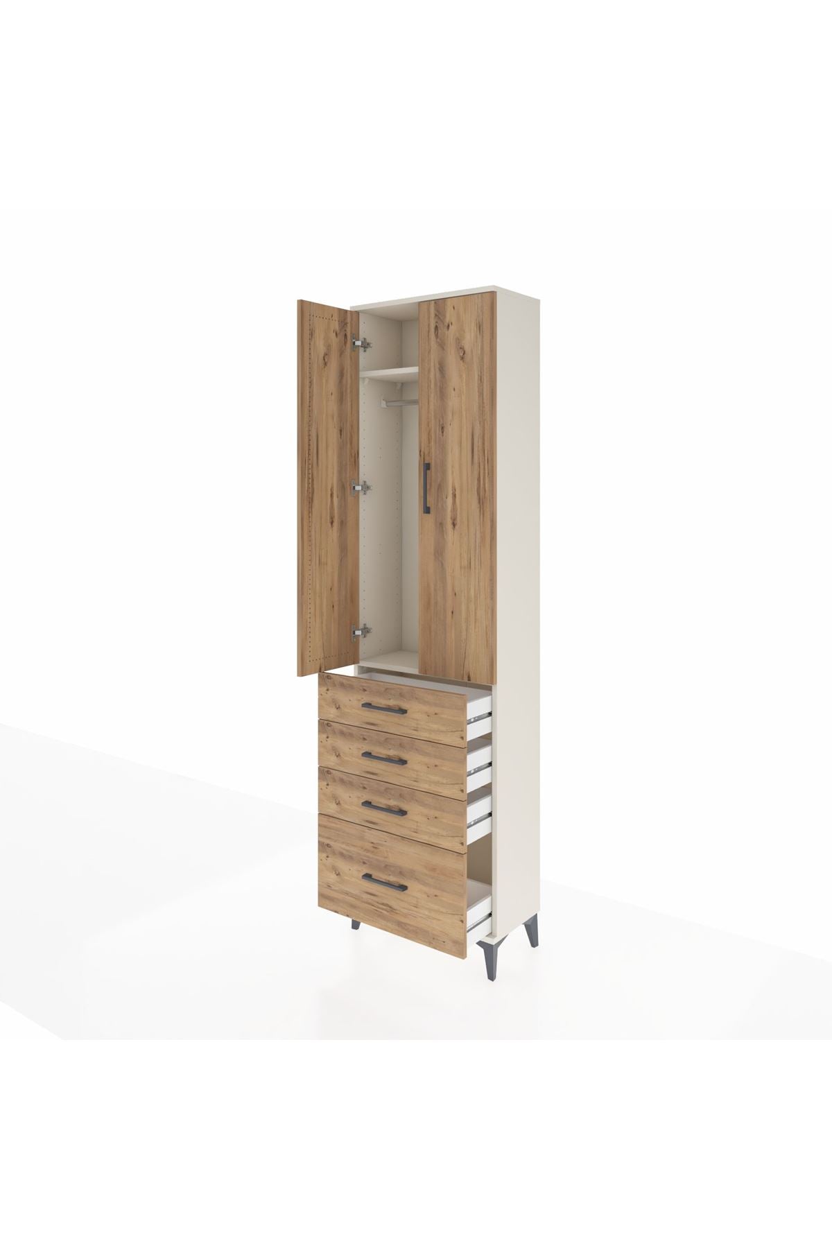 Arges Dolap 2 Raflı 4 Çekmeceli Tek Askılı 60x30x221 Aytaşı-Çam