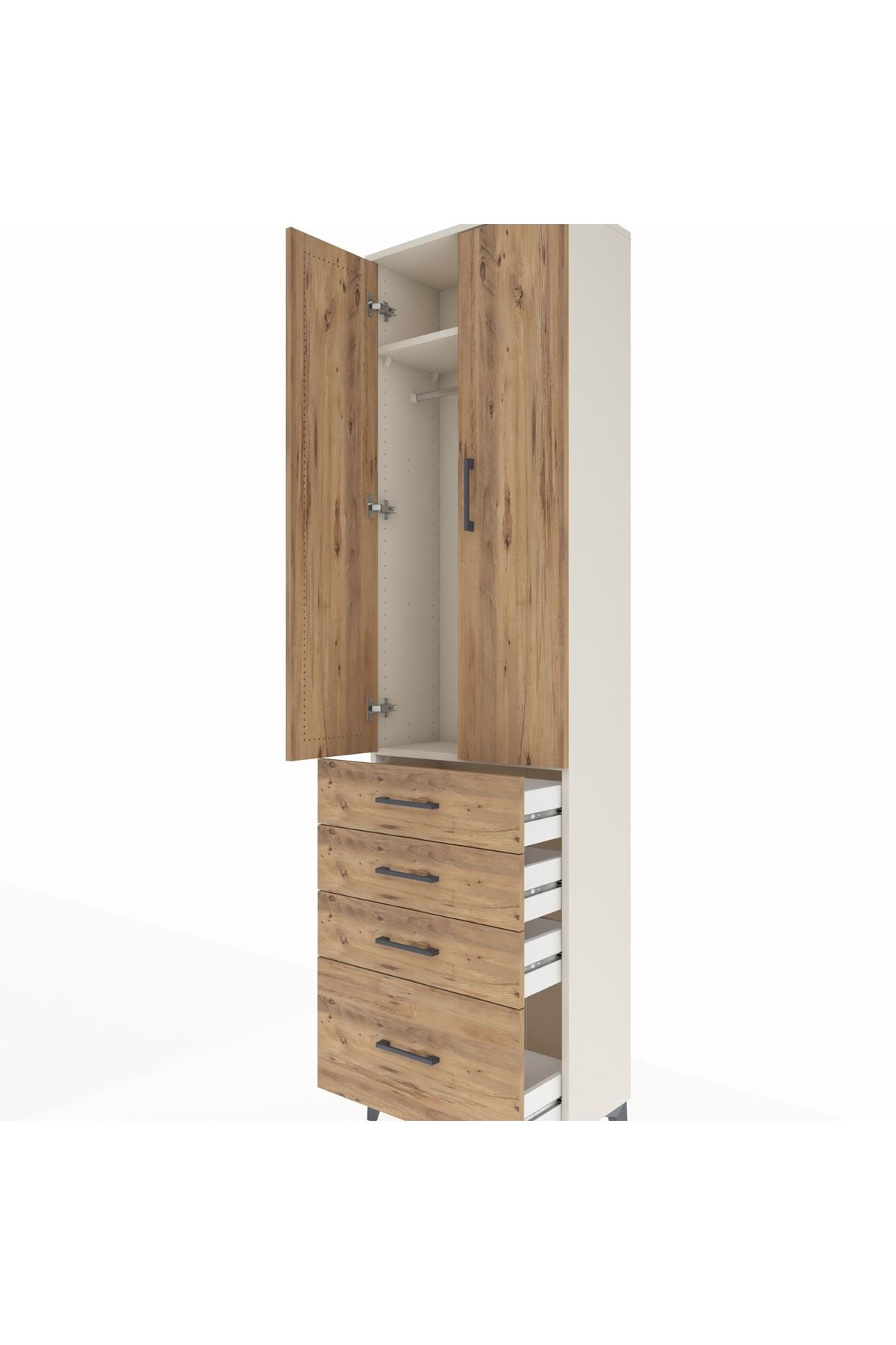 Arges Dolap 2 Raflı 4 Çekmeceli Tek Askılı 60x30x221 Aytaşı-Çam