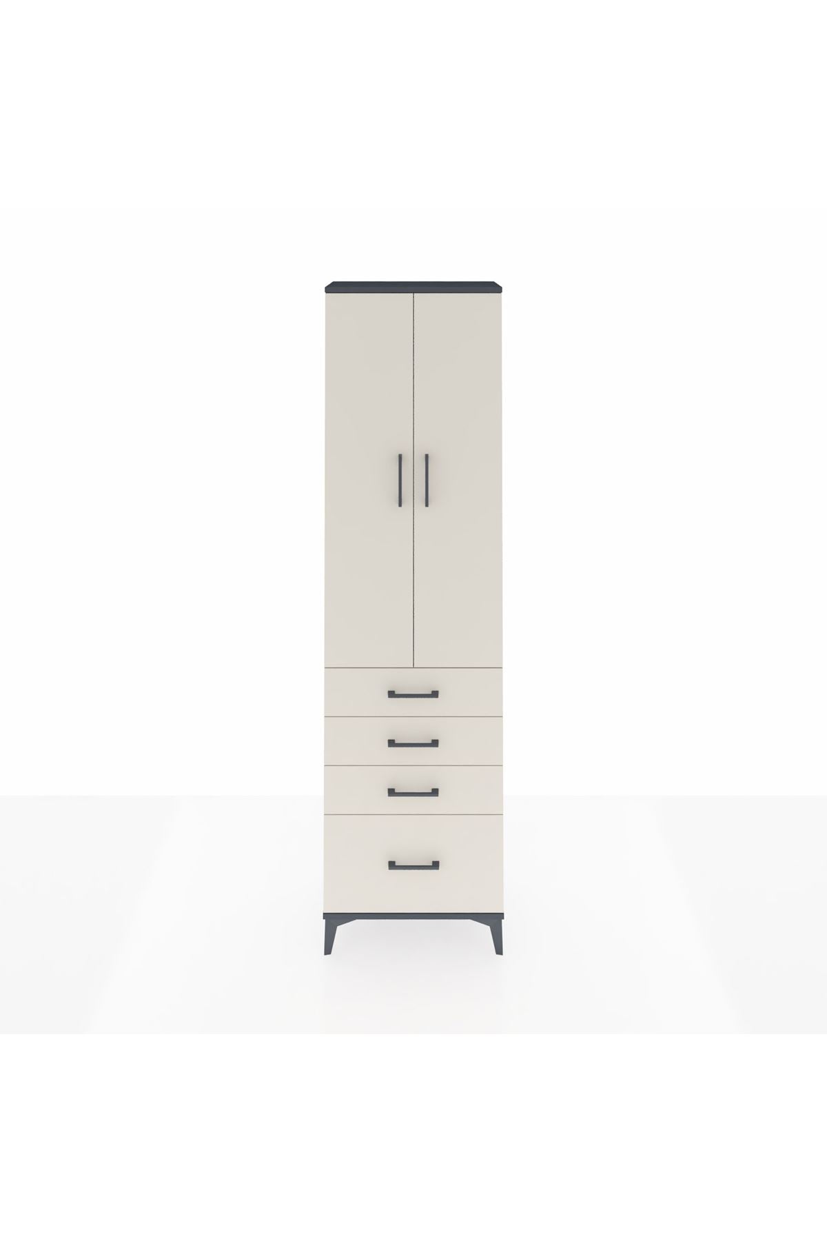 Arges Dolap 2 Raflı 4 Çekmeceli Tek Askılı 60x30x221 Antrasit-Aytaşı