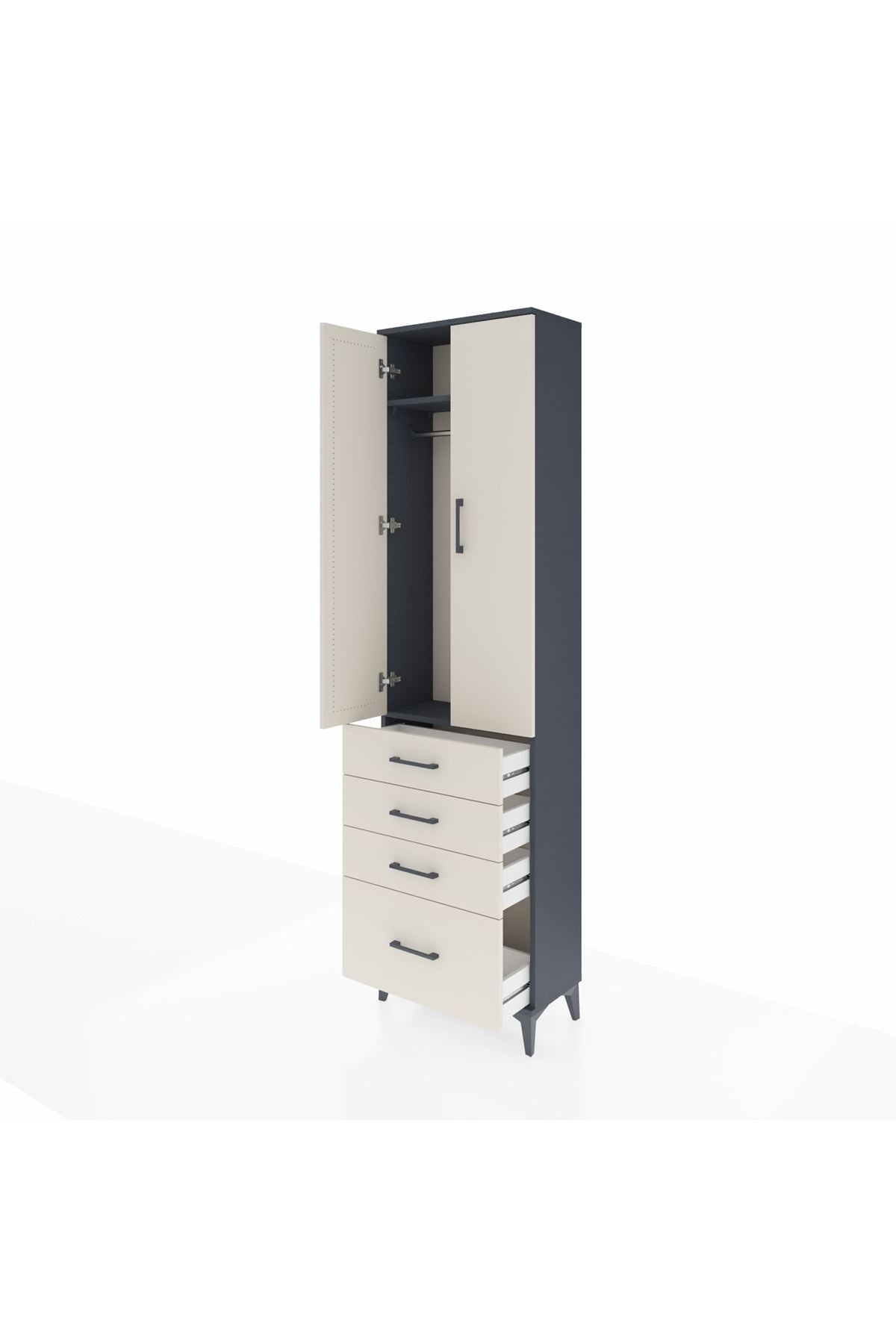 Arges Dolap 2 Raflı 4 Çekmeceli Tek Askılı 60x30x221 Antrasit-Aytaşı