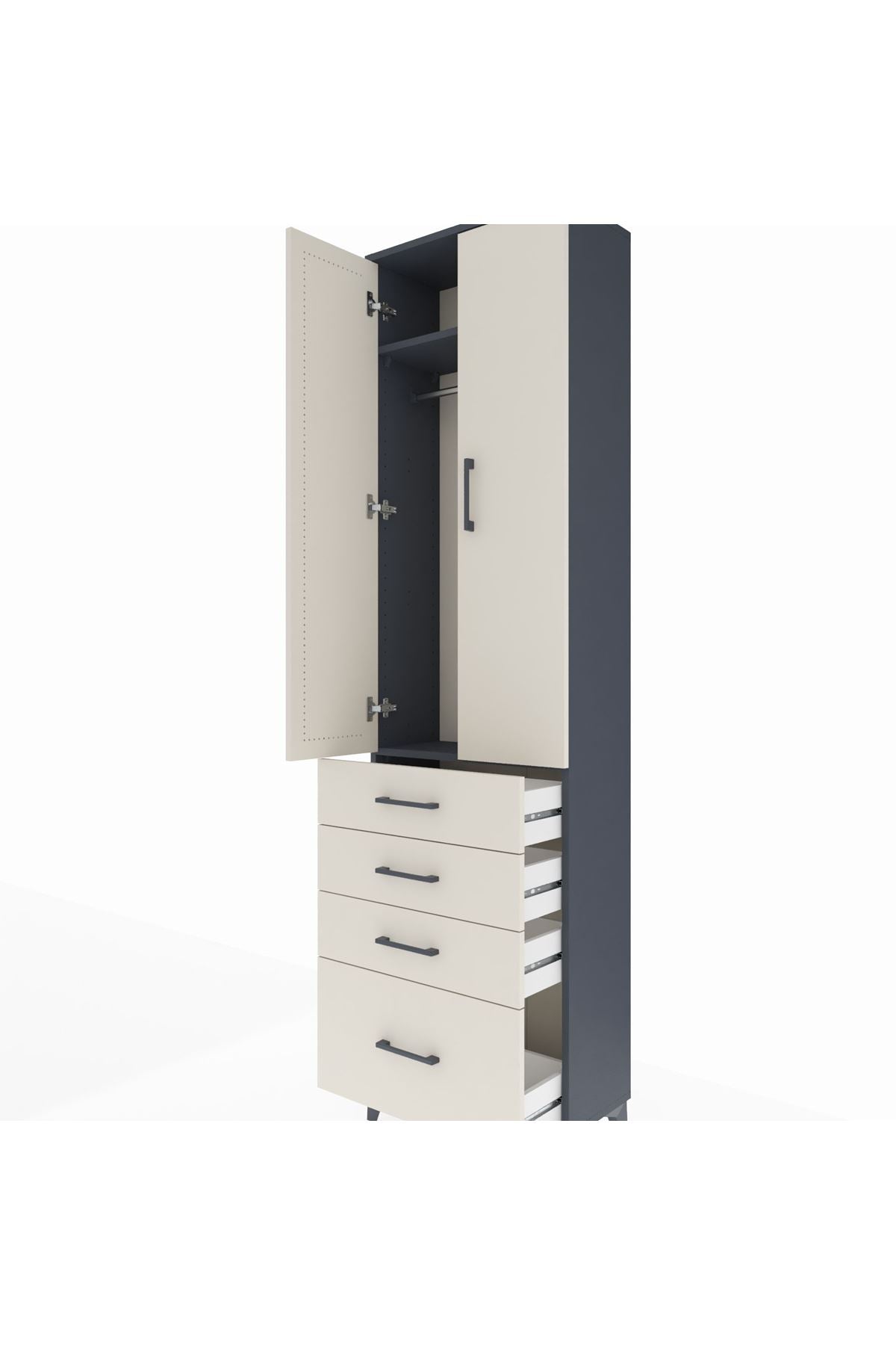 Arges Dolap 2 Raflı 4 Çekmeceli Tek Askılı 60x30x221 Antrasit-Aytaşı