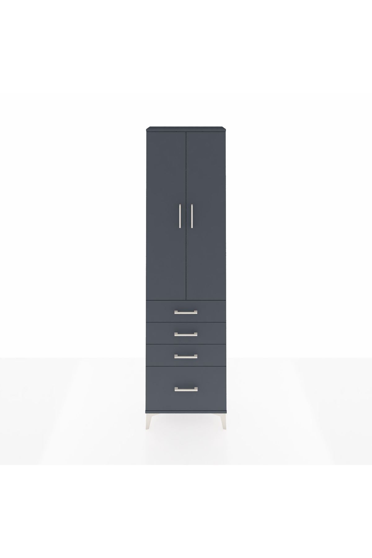 Arges Dolap 2 Raflı 4 Çekmeceli Tek Askılı 60x30x221 Antrasit-Antrasit