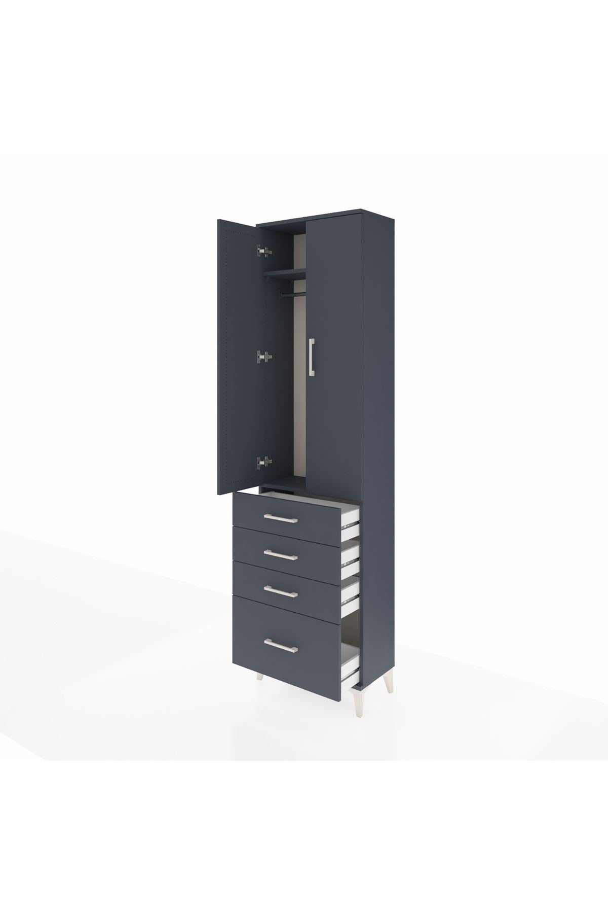 Arges Dolap 2 Raflı 4 Çekmeceli Tek Askılı 60x30x221 Antrasit-Antrasit