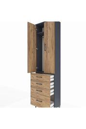 Arges Dolap 2 Raflı 4 Çekmeceli Tek Askılı 60x30x221 Antrasit-Çam